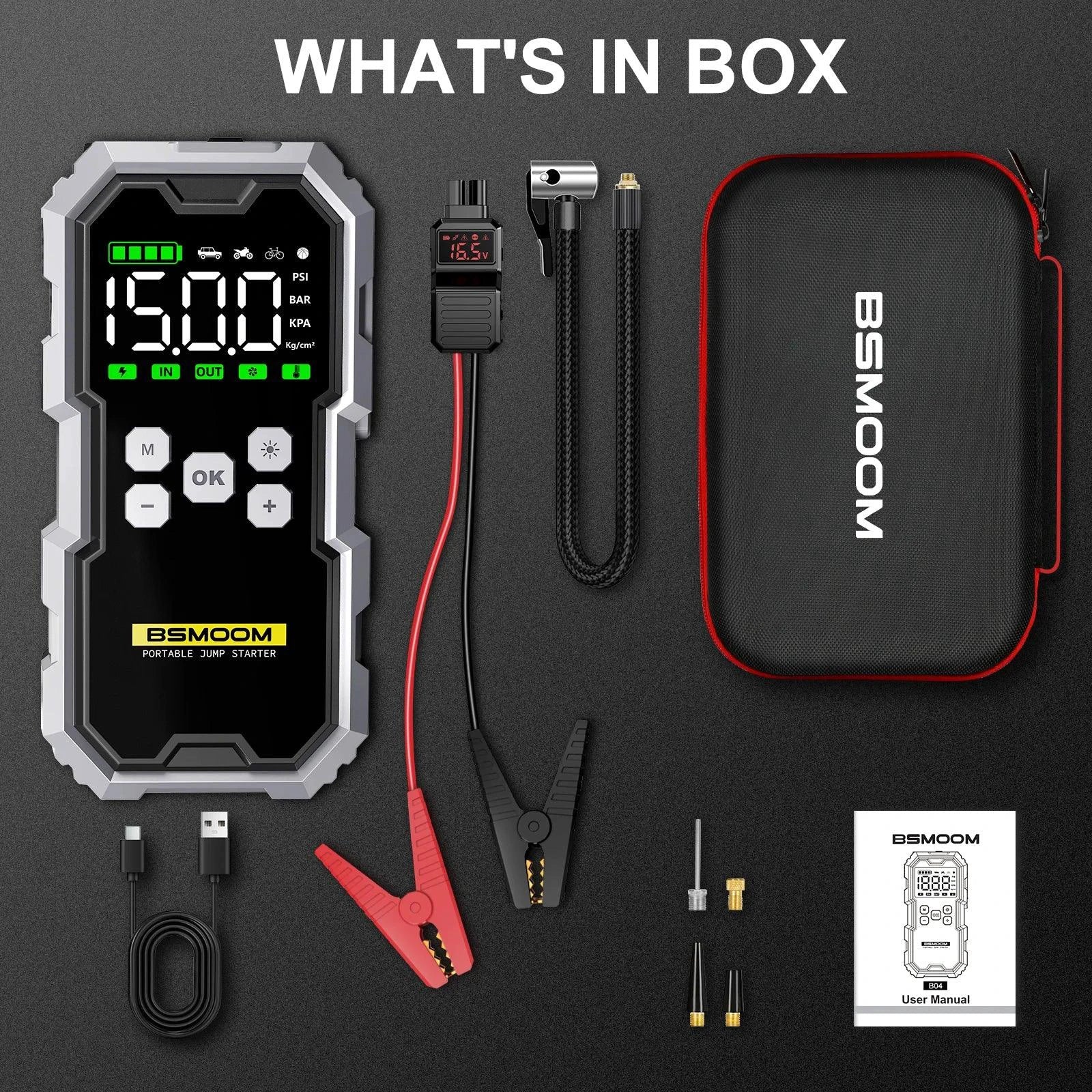 MANDOTOS Car Jump Starter Pro With Air Compressor 6000A 21800mAh LCD Display Portable Booster Charger