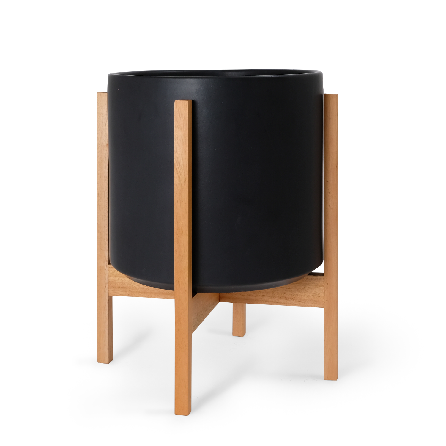 Solid Goods Ceramic Cylinder Planter – With or Without Mahogany Stand