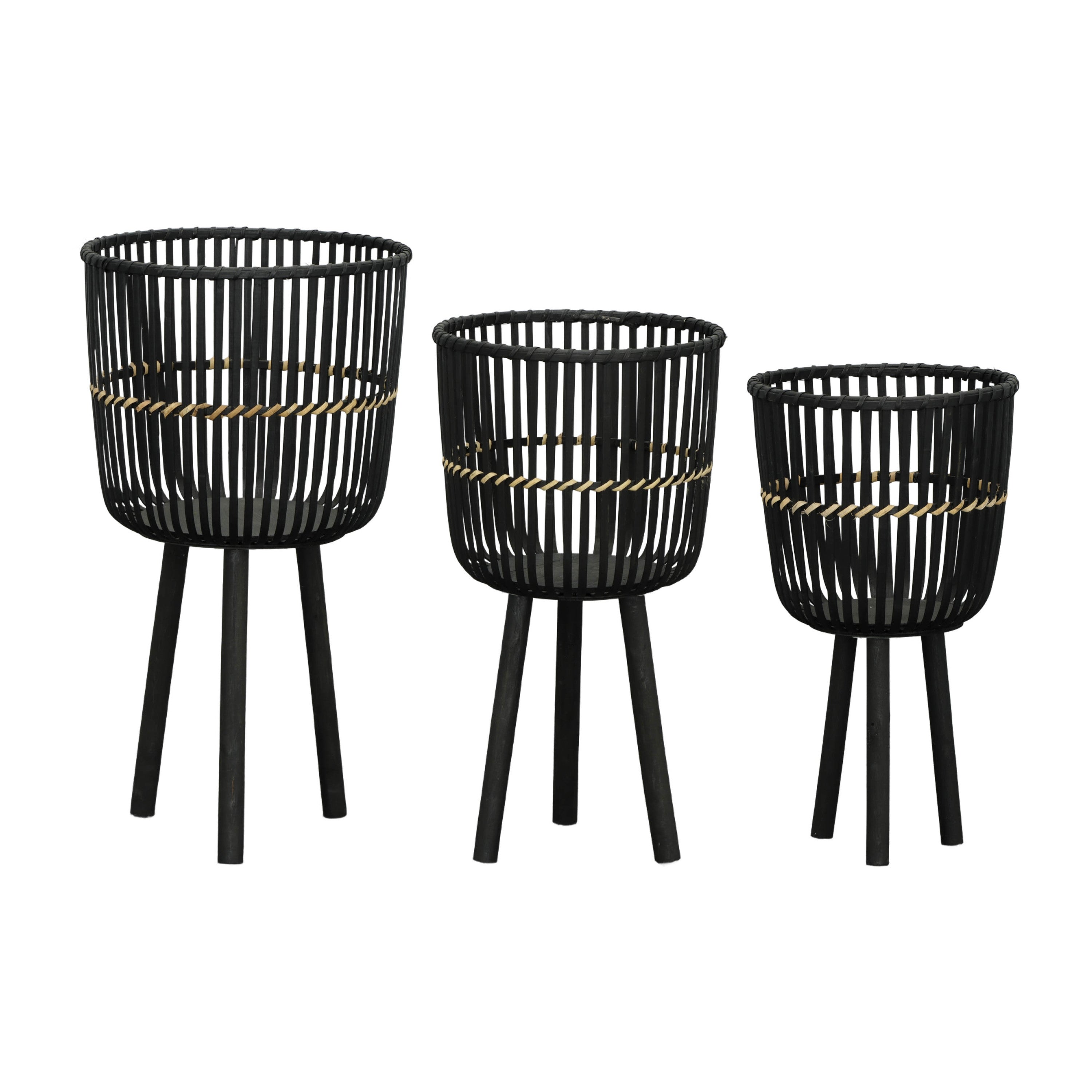 S/3 BAMBOO FOOTED PLANTERS 11/13/15', BLACK