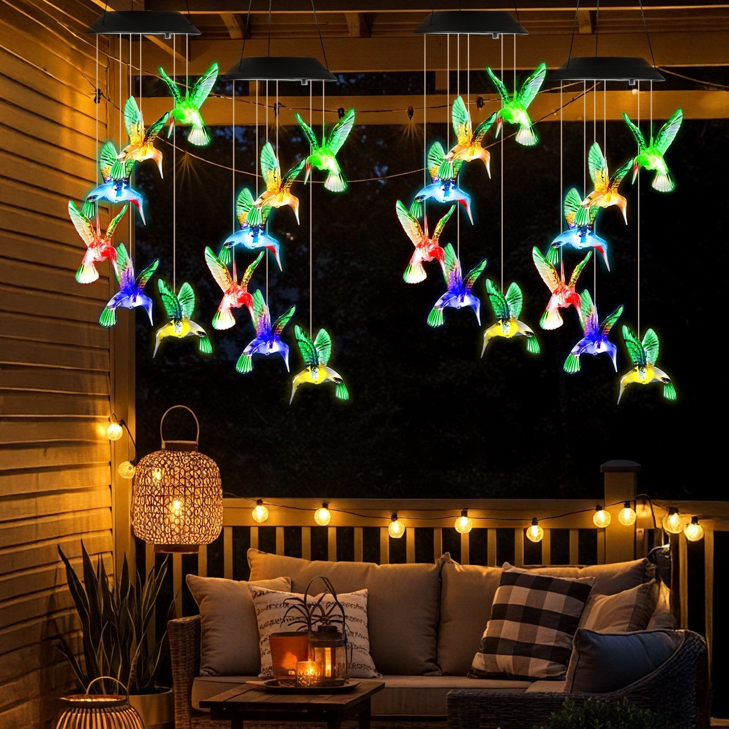 Solar Hummingbird Wind Chime 7 Color Changing Wind Chime for Outside IPX4 Waterproof Outdoor Garden Yard Decor