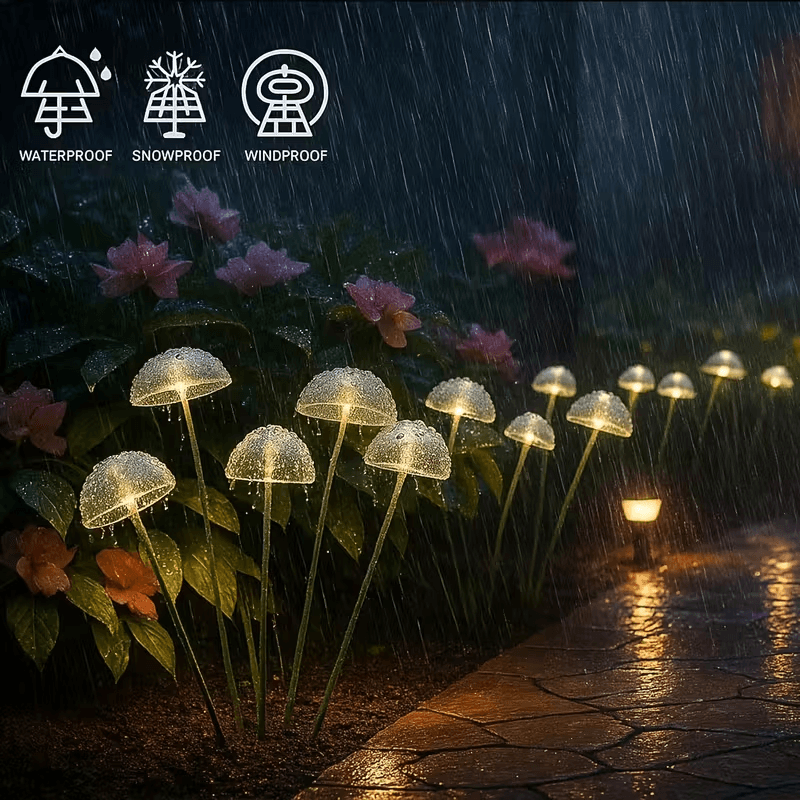 Solar Mushroom/Jellyfish LED Stake Lights – Outdoor Waterproof Garden Decor with Auto On/Off & Warm/RGB Color Modes (IP65, 600mAh)