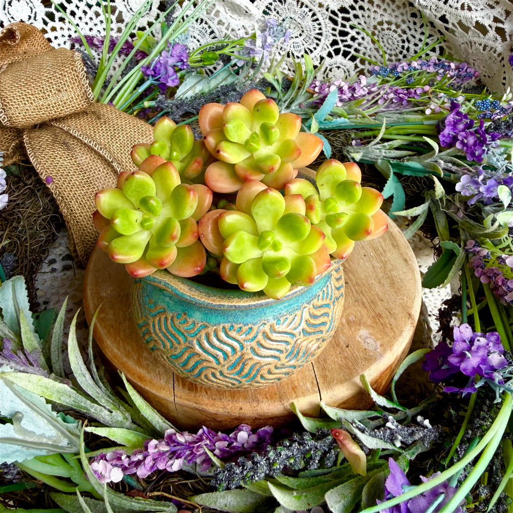 WS-0065 Artisan Made Pottery Plant Pot - Pot Rim Diameter: ~2.4" - Handcrafted