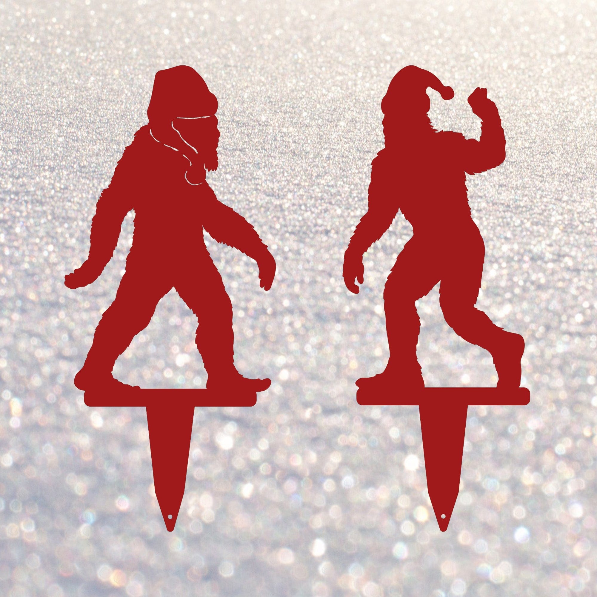 Christmas Bigfoot with Santa Hat Set of 2 Yard Stakes