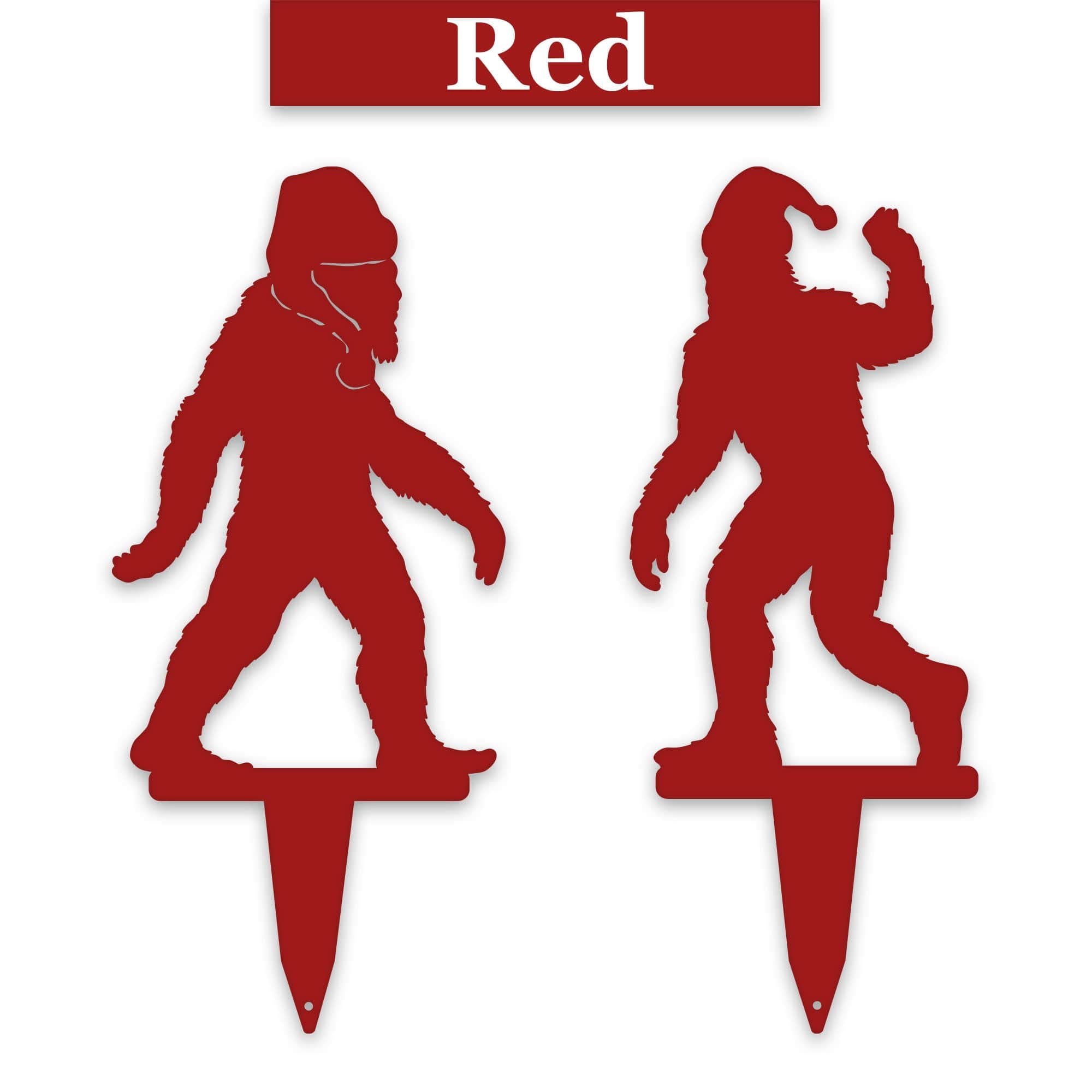 Christmas Bigfoot with Santa Hat Set of 2 Yard Stakes