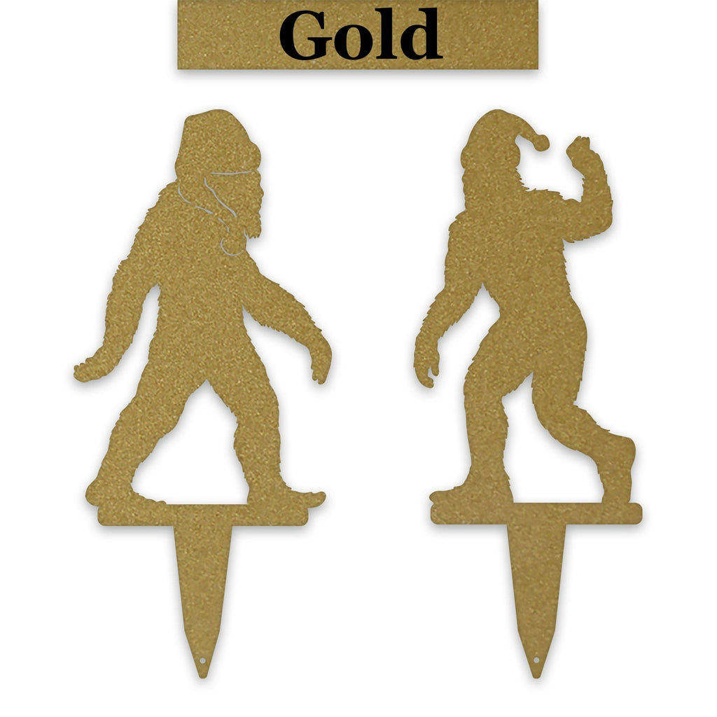 Christmas Bigfoot with Santa Hat Set of 2 Yard Stakes