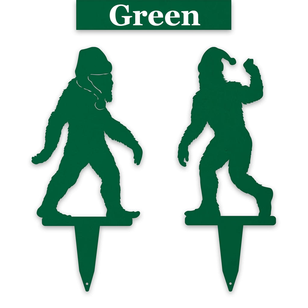 Christmas Bigfoot with Santa Hat Set of 2 Yard Stakes