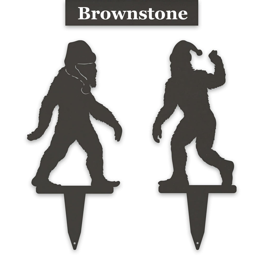 Christmas Bigfoot with Santa Hat Set of 2 Yard Stakes
