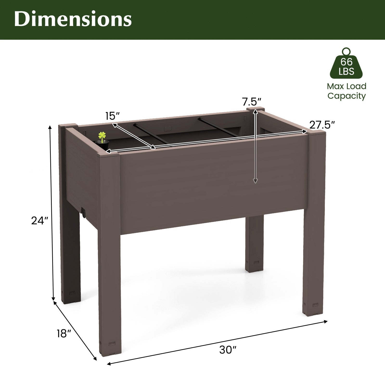 53L Raised Bed Grow Box Self-Watering Planter Box Stand with Water Level Monitor