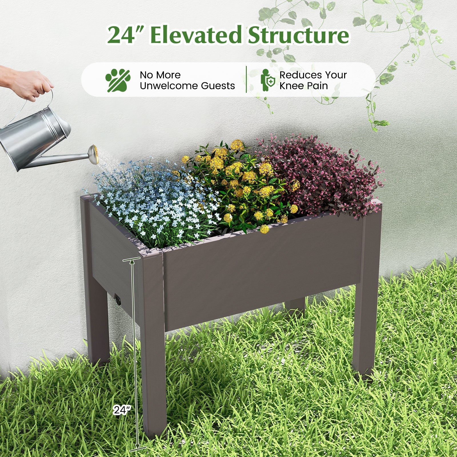 53L Raised Bed Grow Box Self-Watering Planter Box Stand with Water Level Monitor