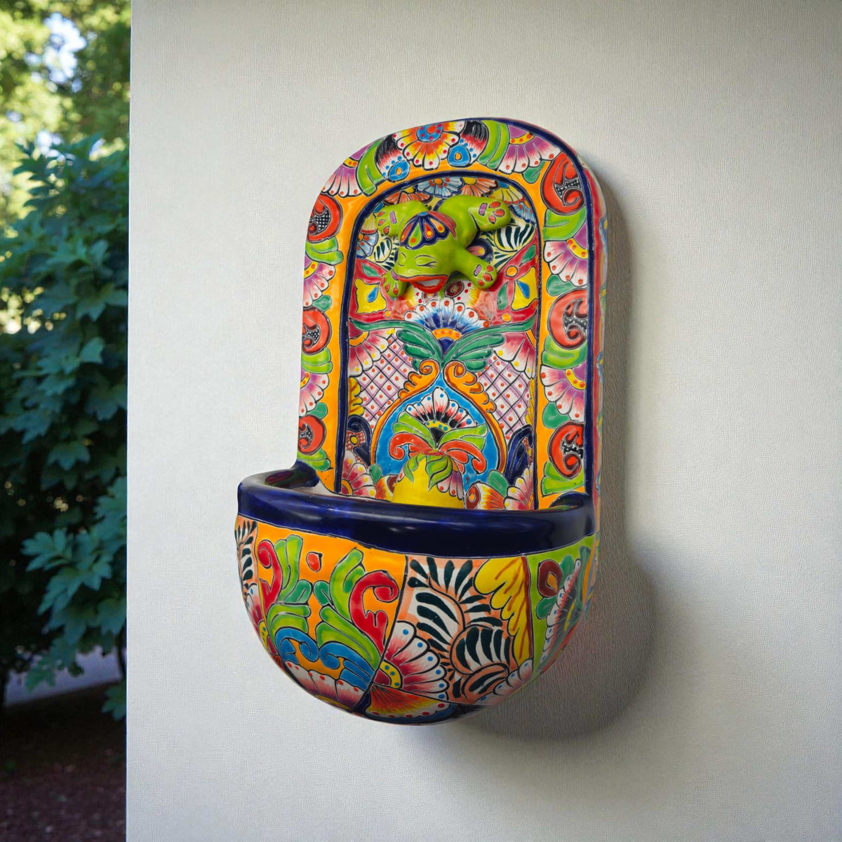Colorful Talavera Wall Fountain | Mexican Ceramic Water Feature