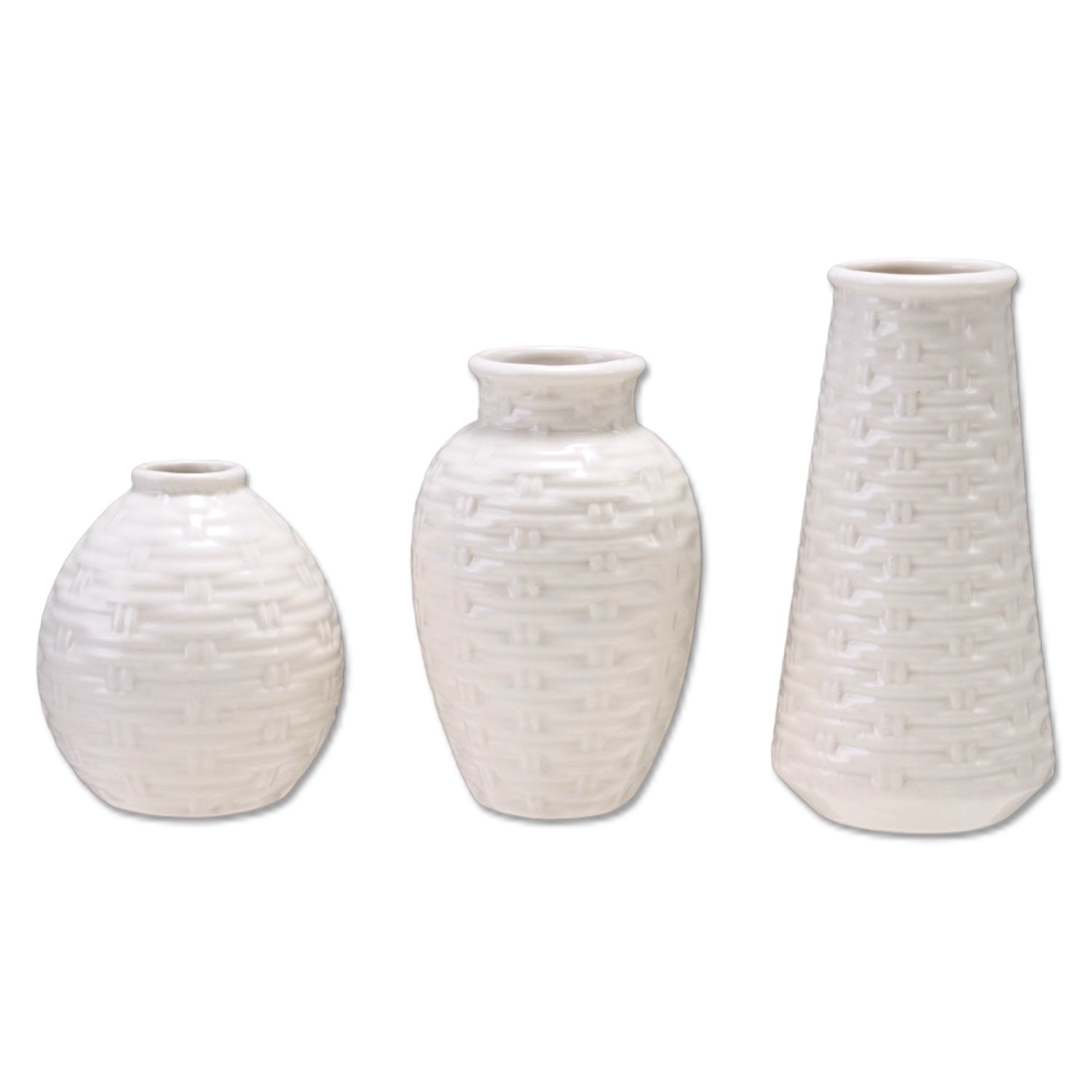 Cream Basket Weave Ceramic Vase