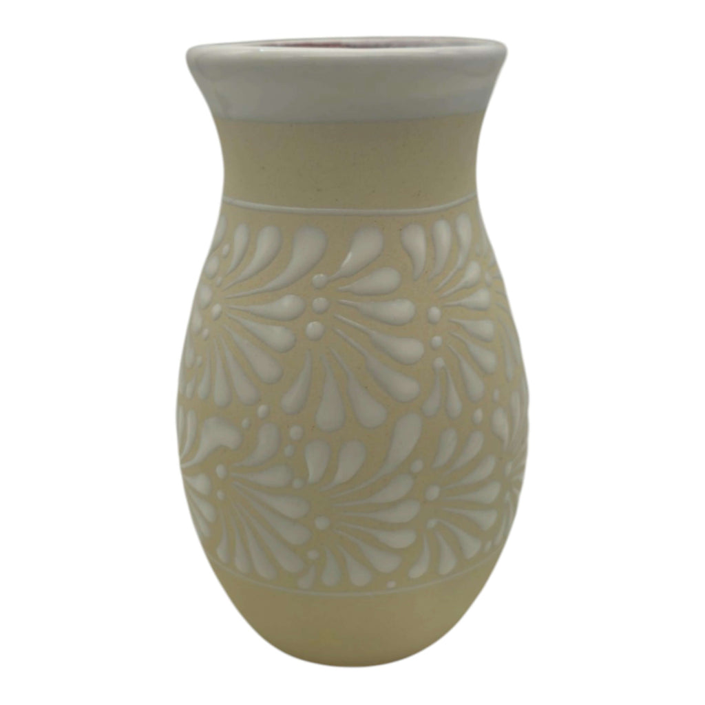 Cream & White Talavera Vase | Handmade Floral Pottery