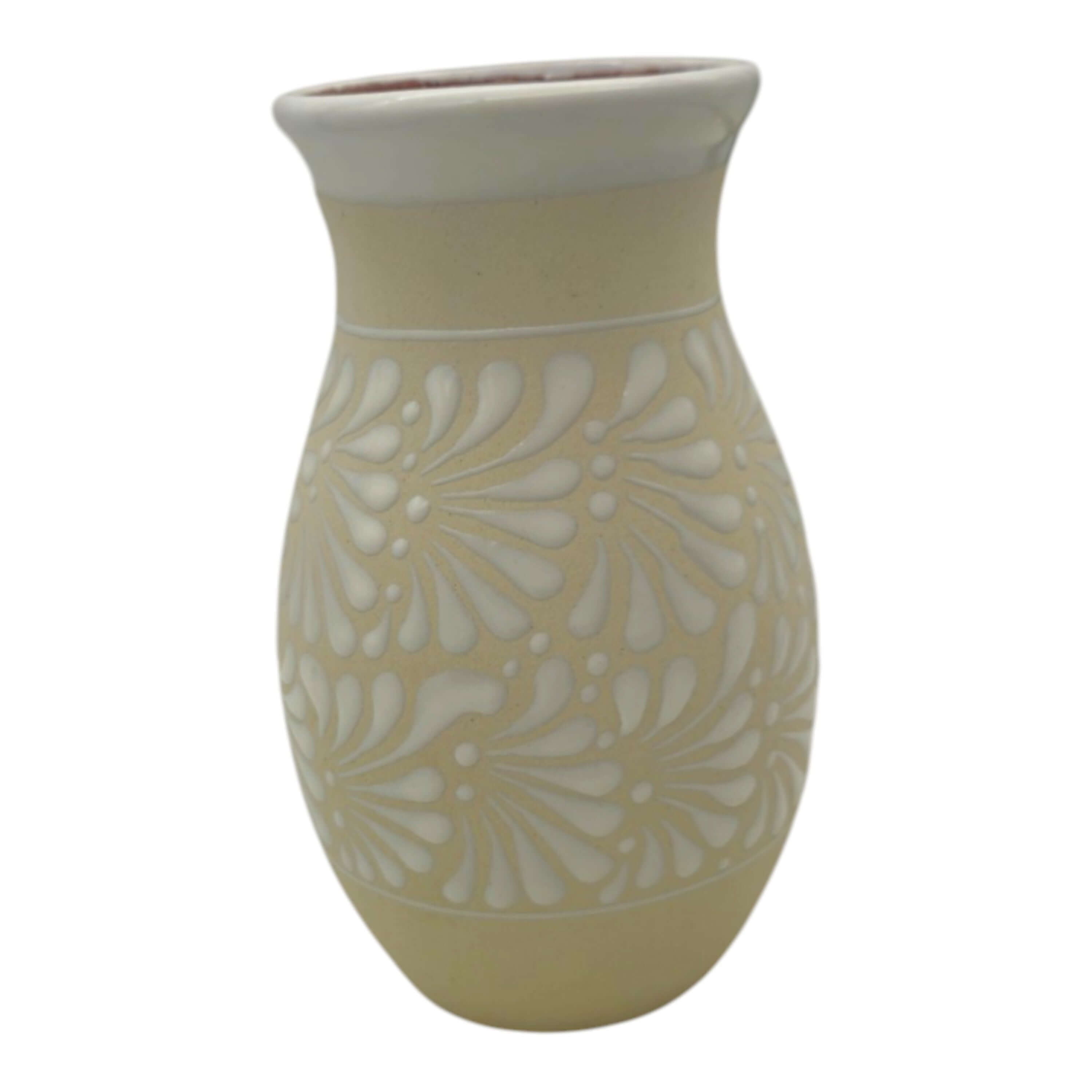 Cream & White Talavera Vase | Handmade Floral Pottery