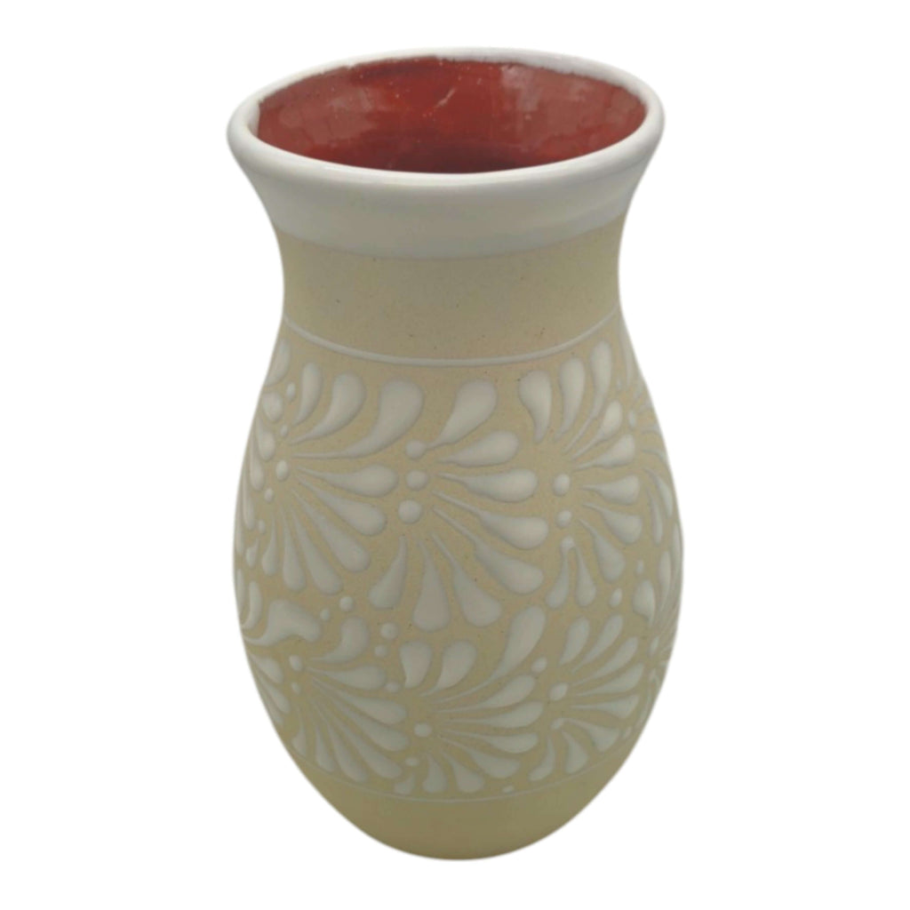 Cream & White Talavera Vase | Handmade Floral Pottery