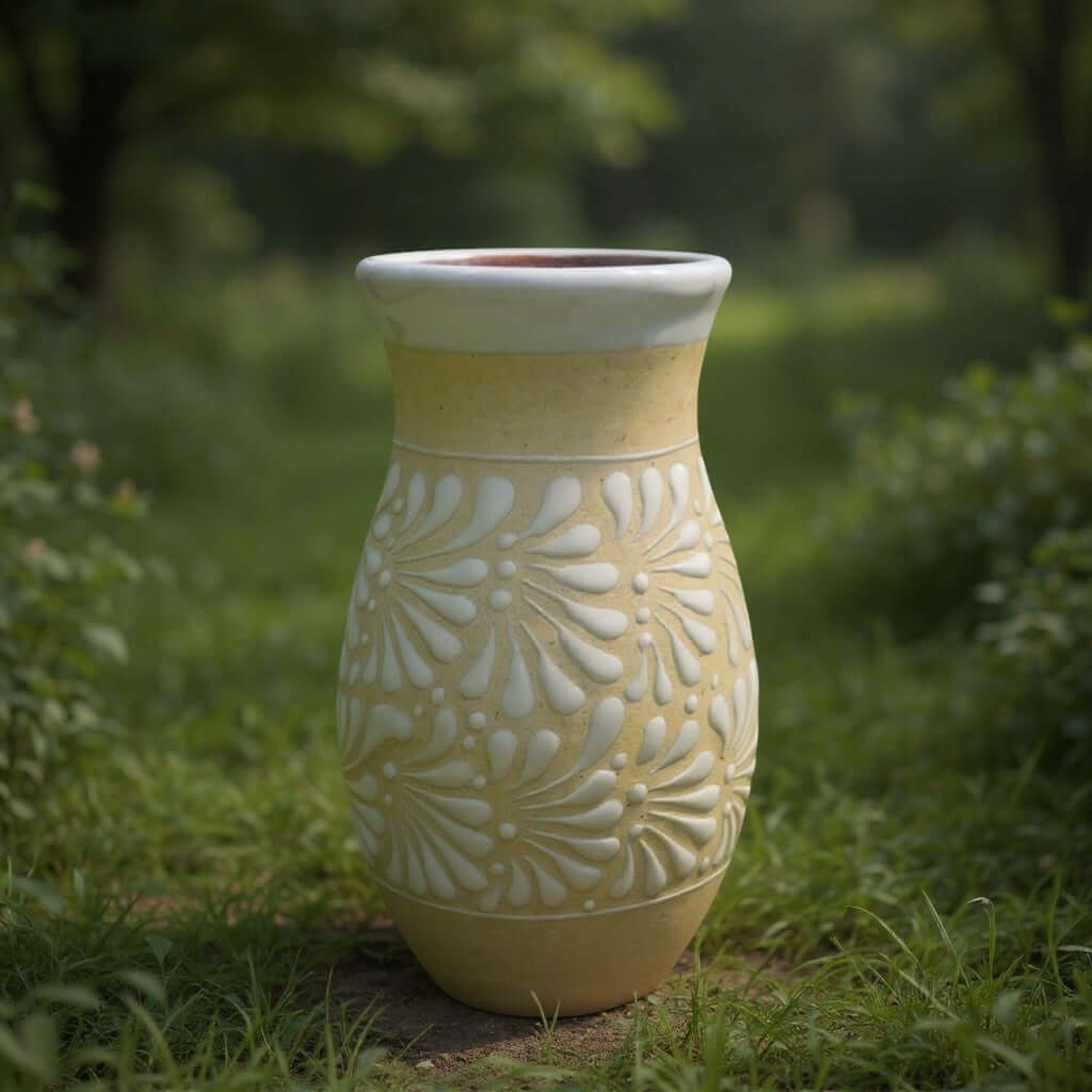Cream & White Talavera Vase | Handmade Floral Pottery