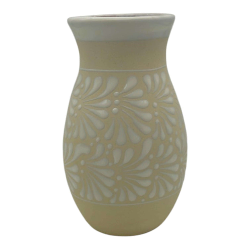 Cream & White Talavera Vase | Handmade Floral Pottery