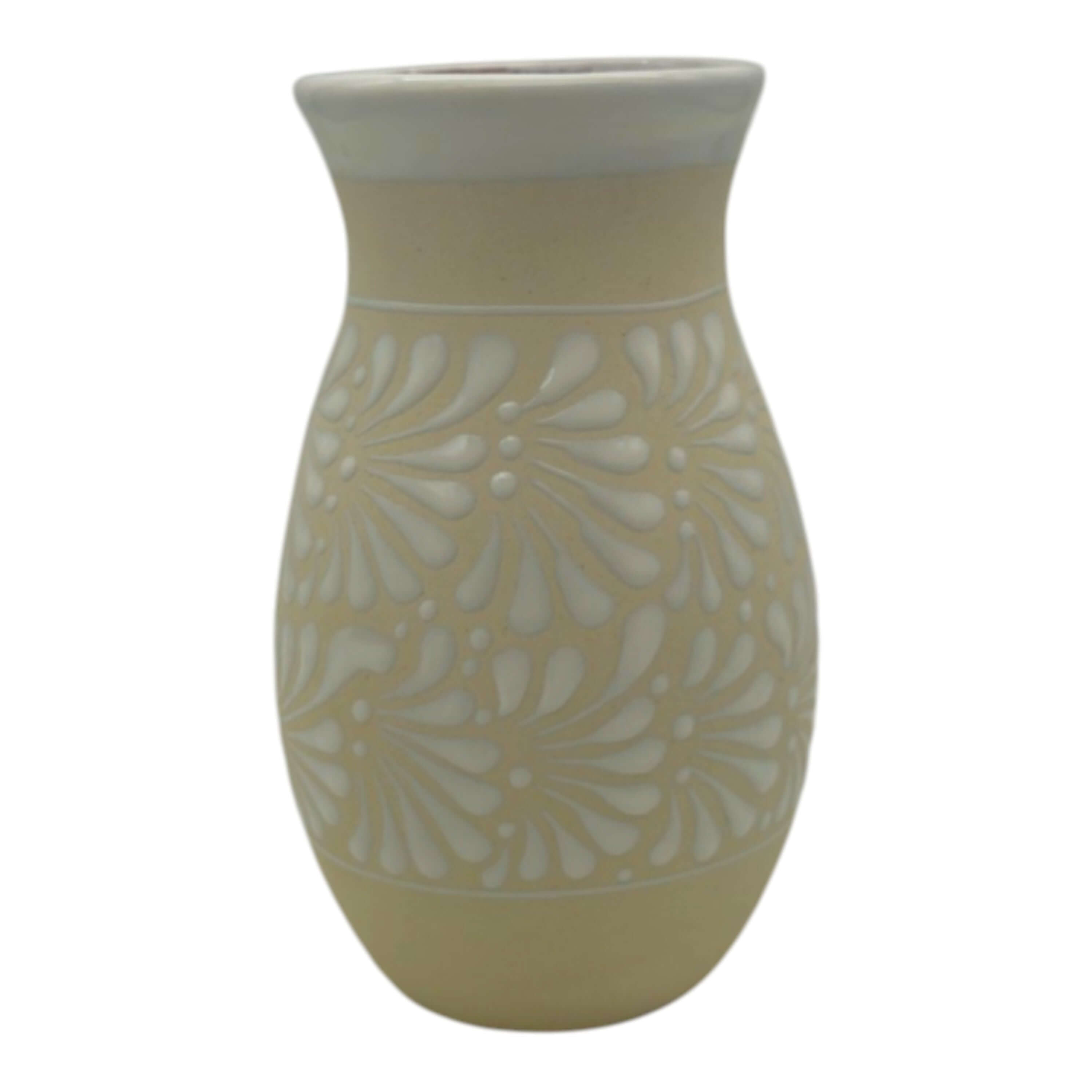 Cream & White Talavera Vase | Handmade Floral Pottery