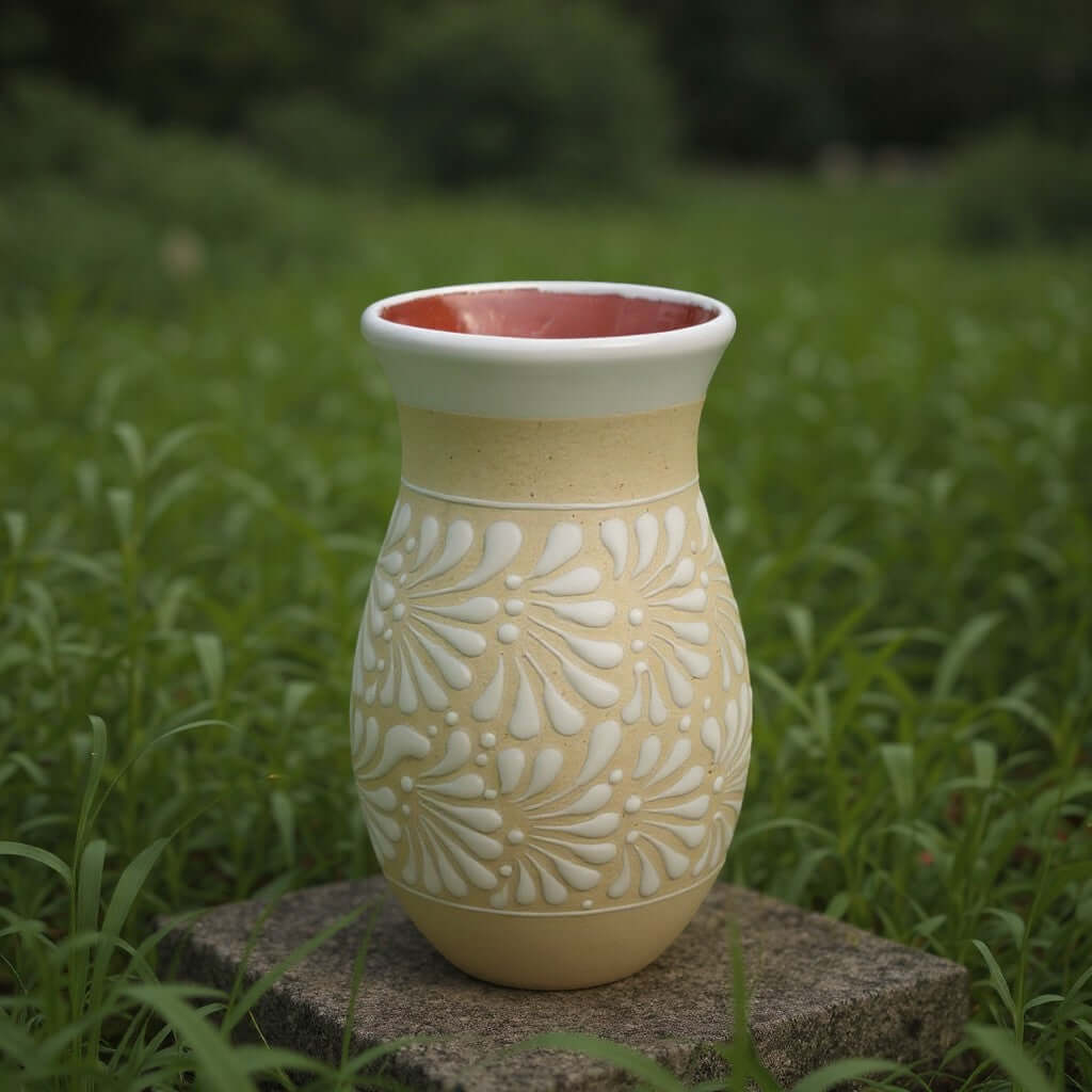 Cream & White Talavera Vase | Handmade Floral Pottery