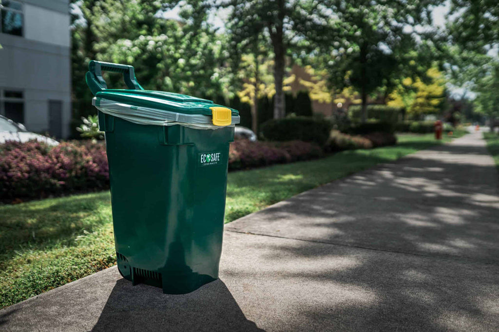 EcoSafe Zero Waste 13-Gallon Curbside Cart Green, Recycled Plastic, Animal Lock, Wheels (QTY 1), SKU CCGRN