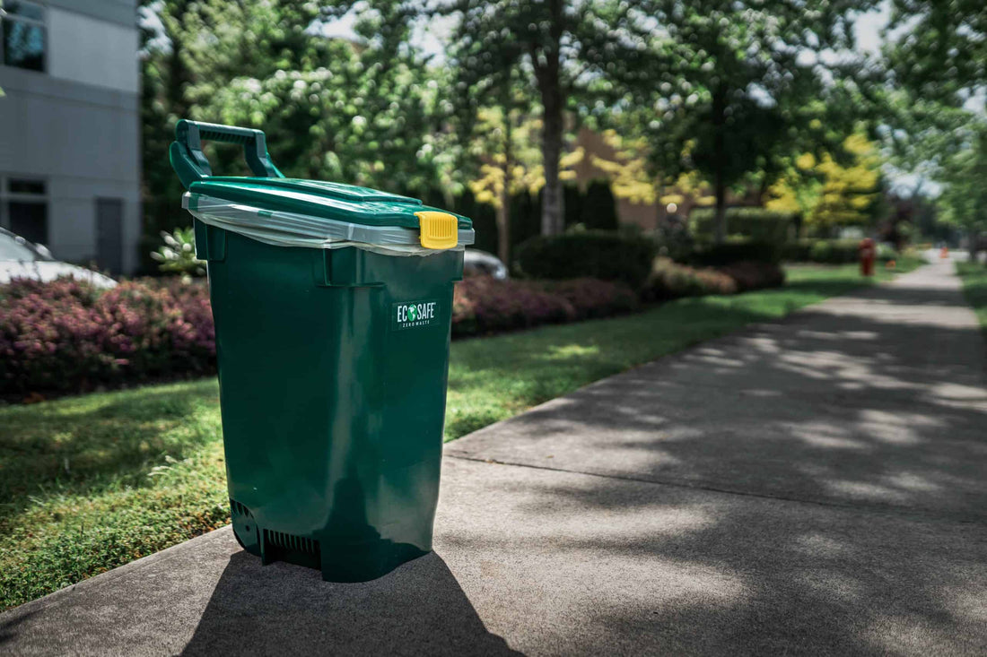 EcoSafe Zero Waste 13-Gallon Curbside Cart Green, Recycled Plastic, Animal Lock, Wheels (QTY 1), SKU CCGRN