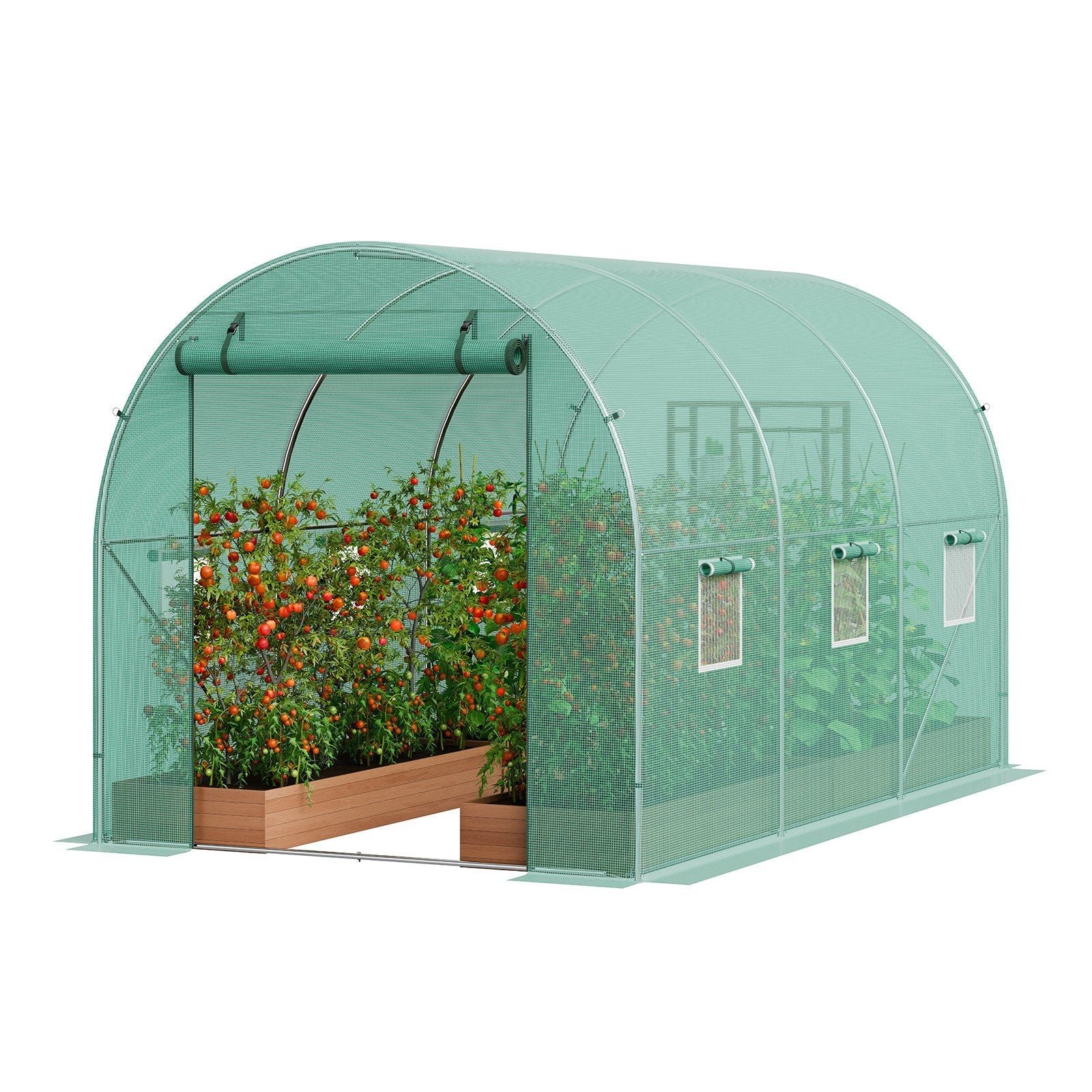 Walk-in Tunnel Greenhouse 14.6x6.36x6.3ft Galvanized Frame PE Cover Green