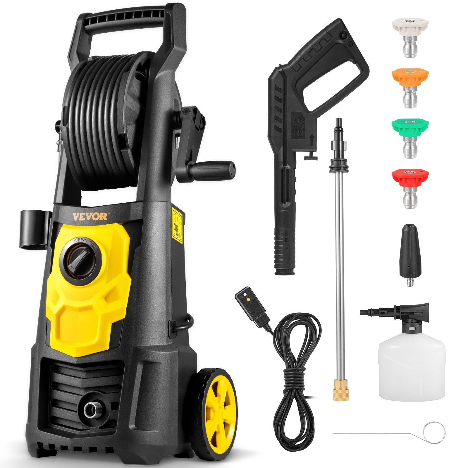 Electric Pressure Washer, 2000 PSI, Max 1.65 GPM Power Washer w/ 30 ft Hose & Reel, 5 Quick Connect Nozzles, Foam Cannon, Portable to Clean Patios, Cars, Fences, Driveways, ETL Listed