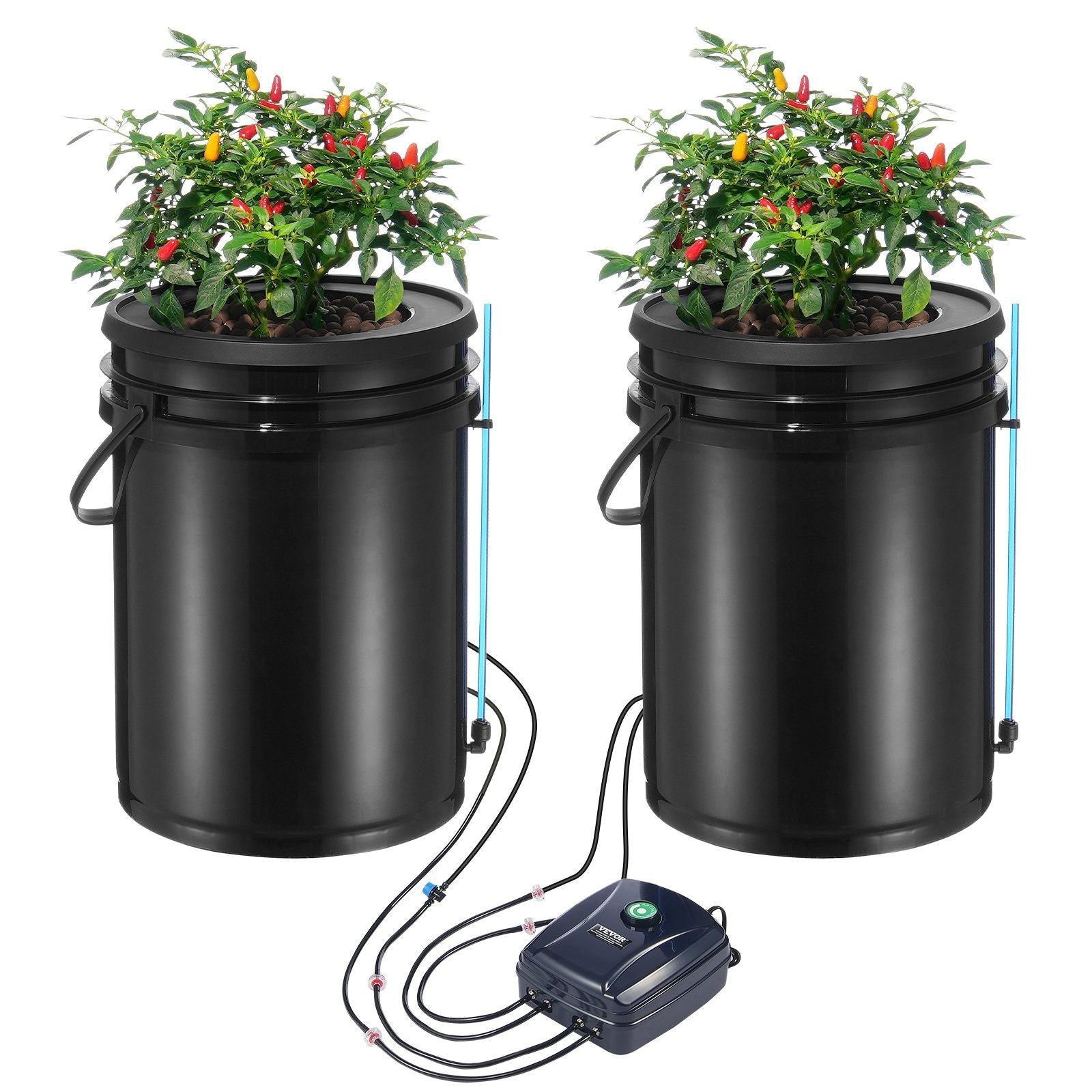 DWC Hydroponics Grow System, Hydroponic Growing System with Top Drip Kit, Deep Water Culture 5-Gallon 2 Buckets, with Air Pump, Air Stones and Water Level Device for Leafy Vegetables