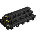 Trench Drain System, Channel Drain with Plastic Grate, 5.9x5.1-Inch HDPE Drainage Trench, Black Plastic Garage Floor Drain, 6x39 Trench Drain Grate, with 6 End Caps, for Garden, Driveway-6 Pack