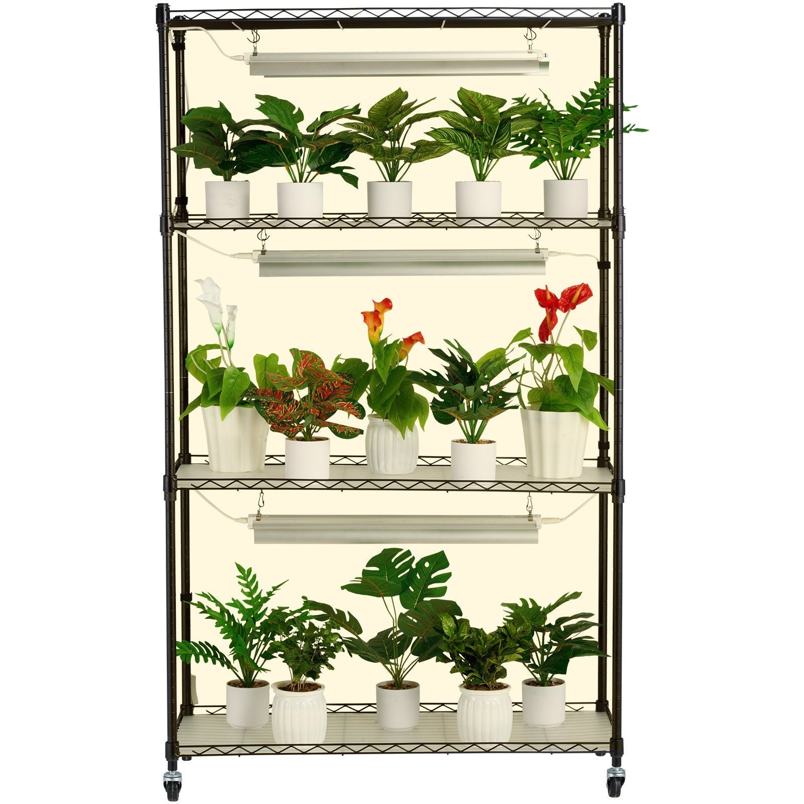 Plant Stand with Grow Light, 4 Tier Plant Shelf with 90W Grow Light for Indoor Plants, 3 Modes Grow Light Shelf Full Spectrum Lights Adjustable Metal Plant Stand for Seed Starting