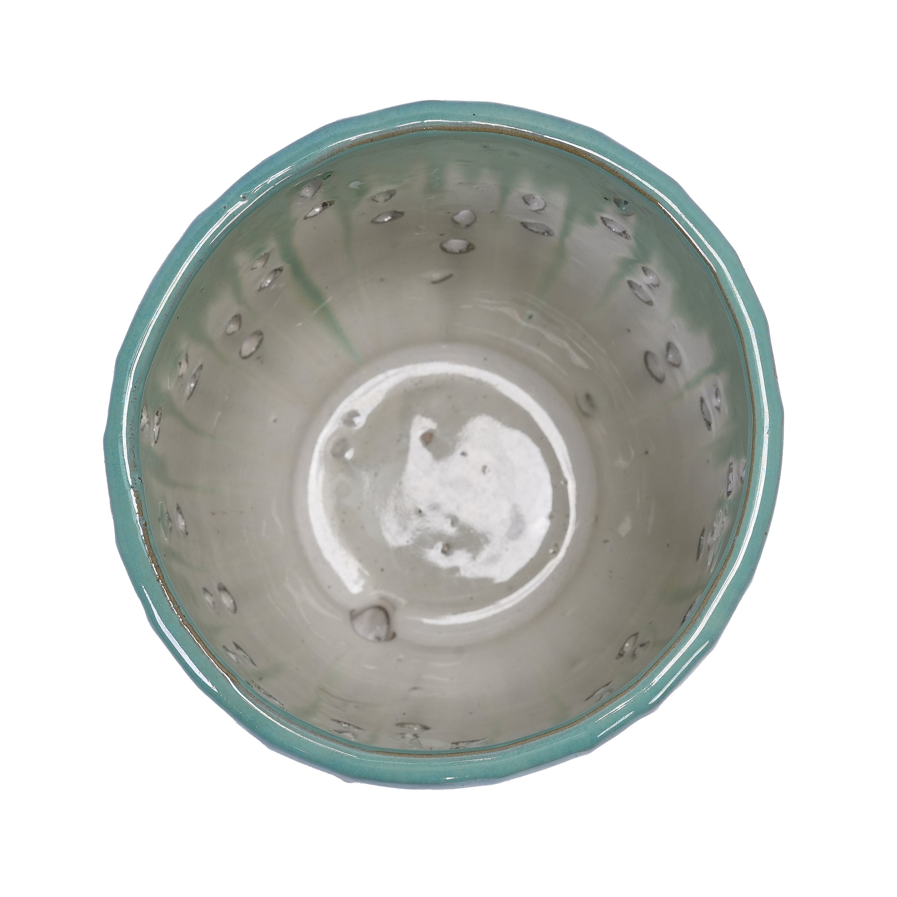 Set of 2 Ceramic Flowerpot with Drainage Hole, 8' Modern Planter for Patio, Garden, Windowsill - White Green