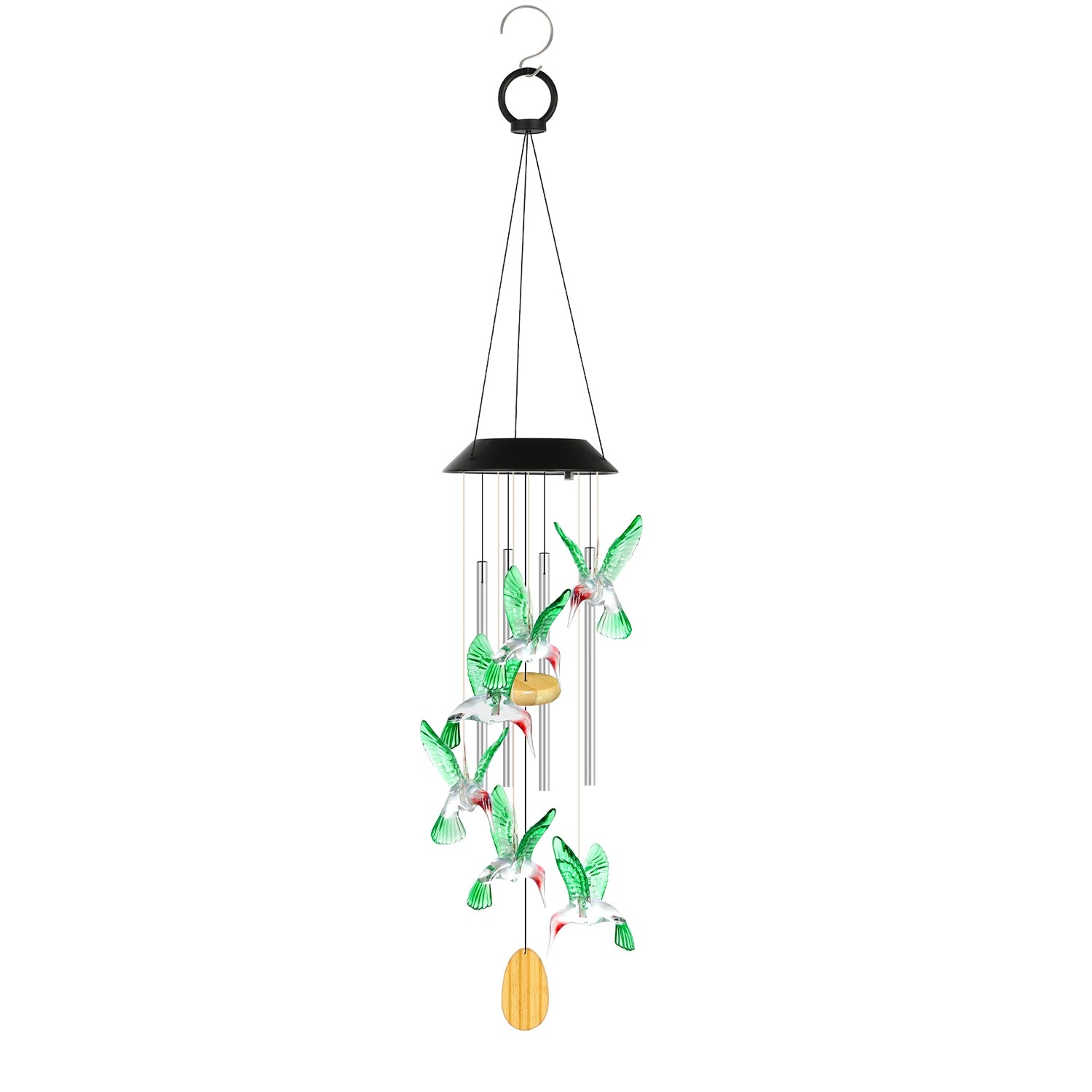 Solar Hummingbird Wind Chime with Aluminum Tubes 7 Color Changing Wind Chime for Outside IPX4 Waterproof Outdoor Garden Yard Decor
