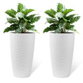 Set of 2 Faux Rattan Tall Planters with Automatic Watering System