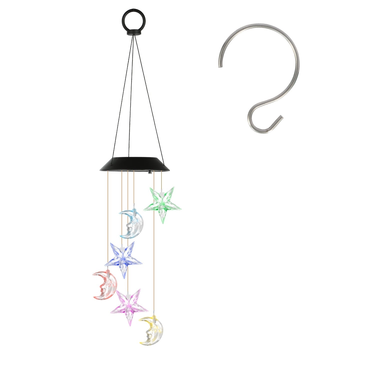Solar Moon and Star Wind Chime 7 Color Changing Wind Chime for Outside IPX4 Waterproof Outdoor Garden Yard Decor