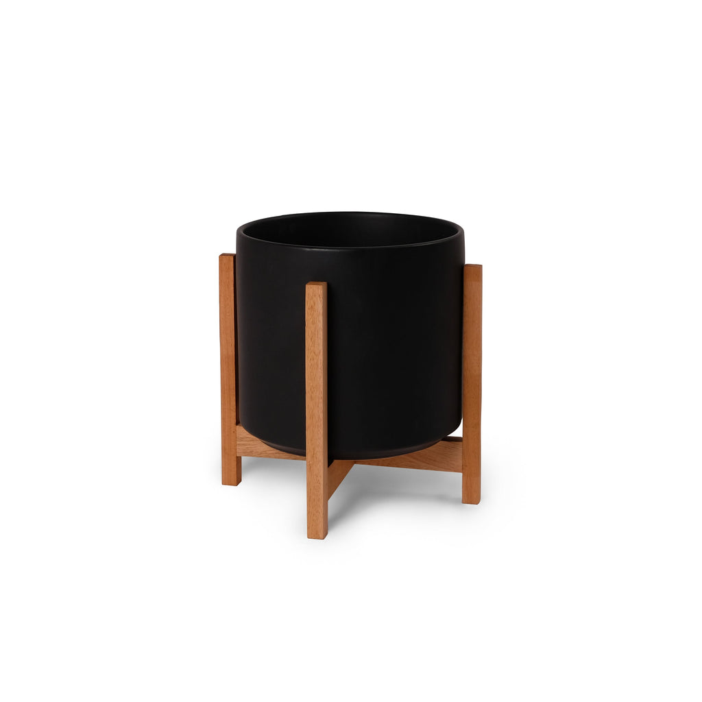 Solid Goods Ceramic Cylinder Planter – With or Without Mahogany Stand