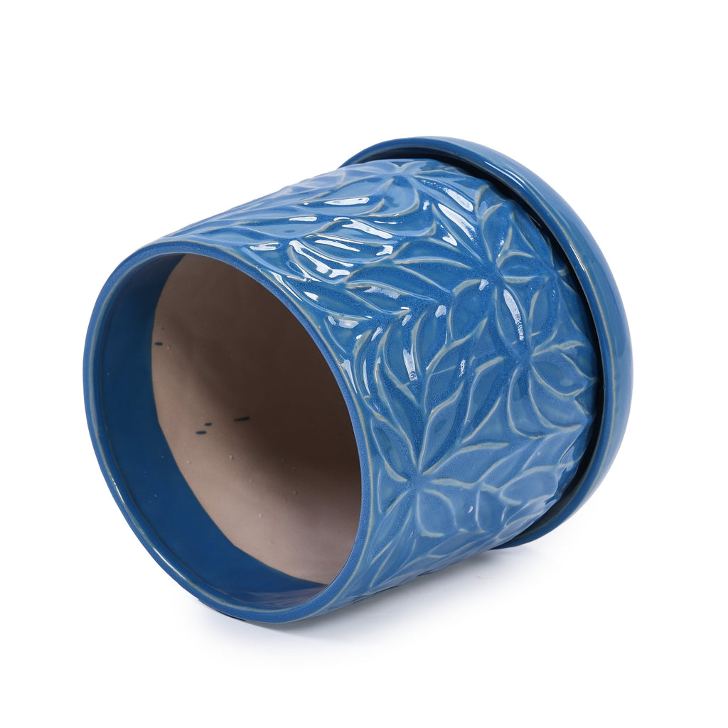 Set of 2 Ceramic Flowerpot, 7' Modern Planter for Patio, Garden, Windowsill - Navy Blue