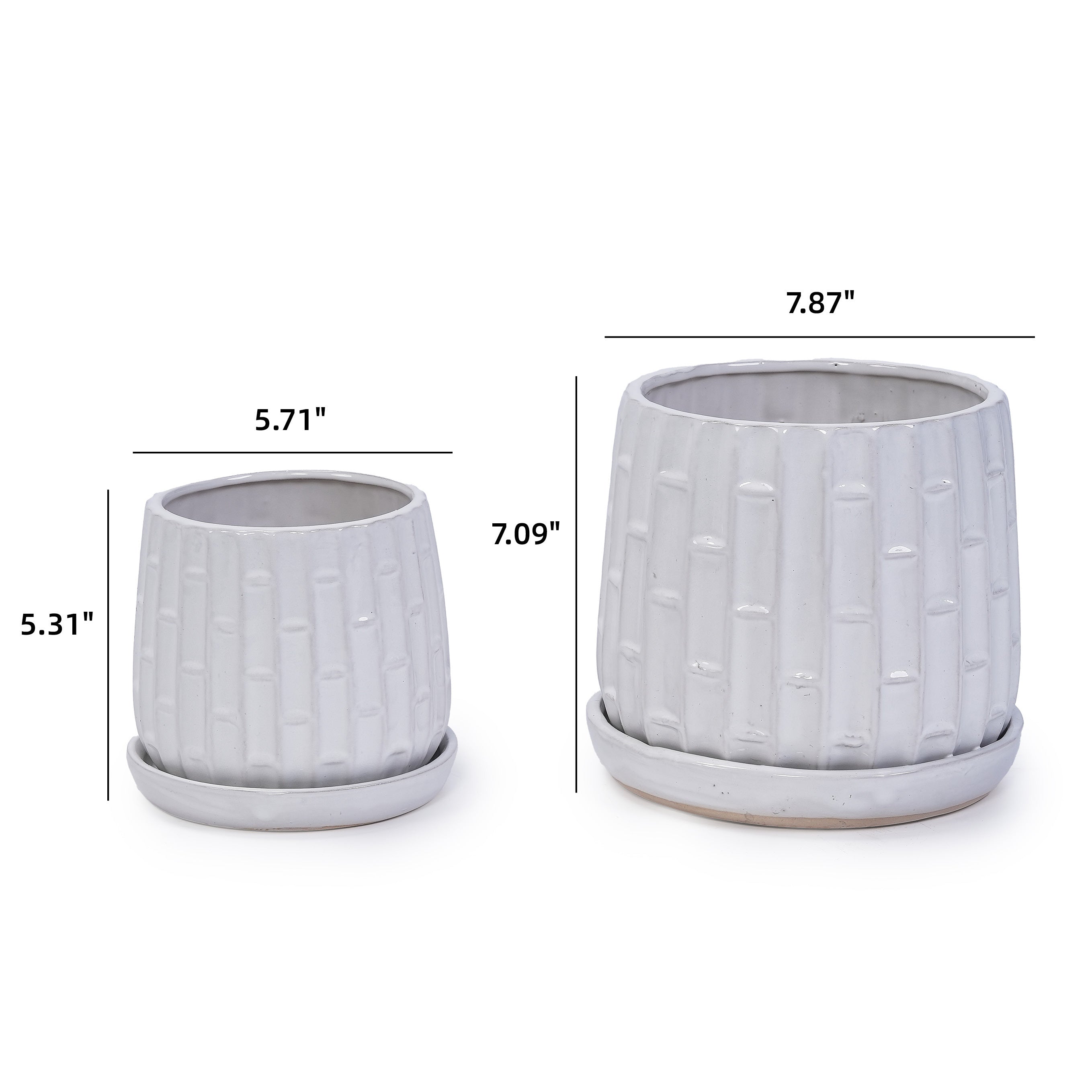 Set of 2 Ceramic Flowerpot, 7' Modern Planter for Patio, Garden, Windowsill - White