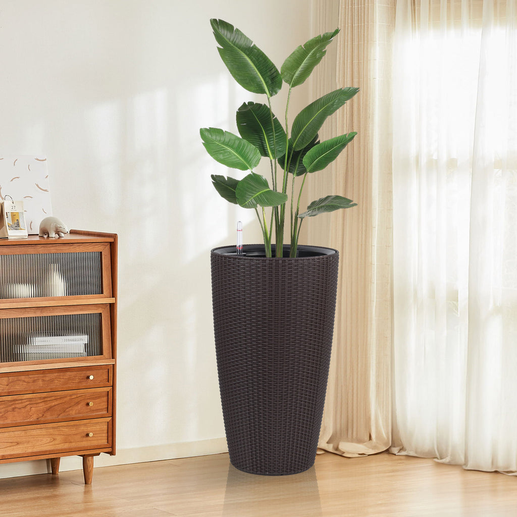 Indoor/Outdoor Modern The appearance is made of imitation rattan Design Planter,22.5 inch Brown Plastic Large Plant Pot With Automatic Watering System for Home and Garden  (Brown, 22.5 inch - 2 Pack)