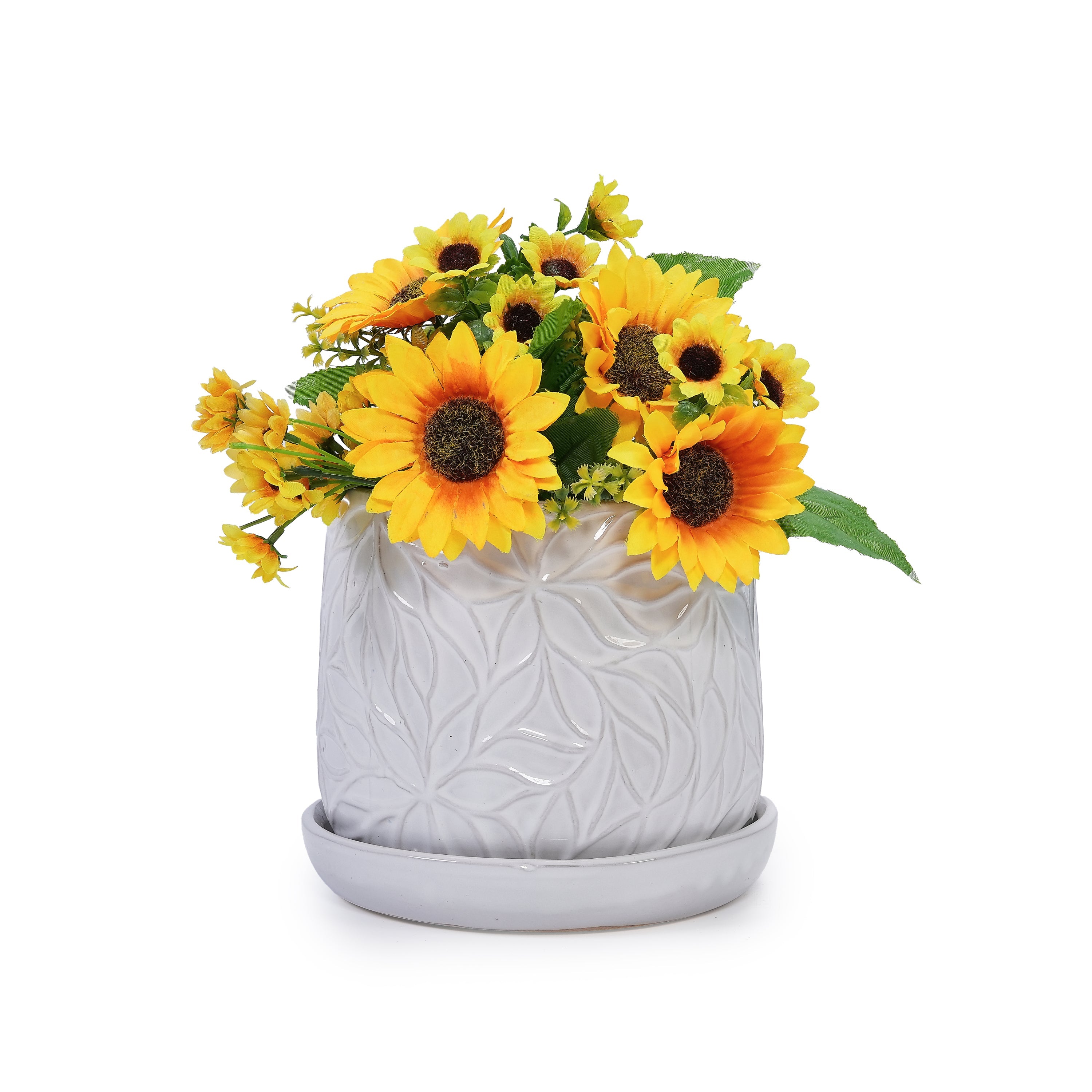 2 Pieces Ceramic Planter Pot, Modern Indoor Outdoor Flowerpot for Patio, Garden, or Windowsills - Gloss White