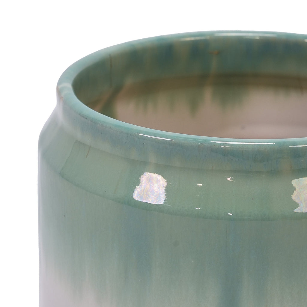 Set of 2 Gradient Ceramic Flowerpot, Modern Planter for Patio, Garden, Windowsill - White Green