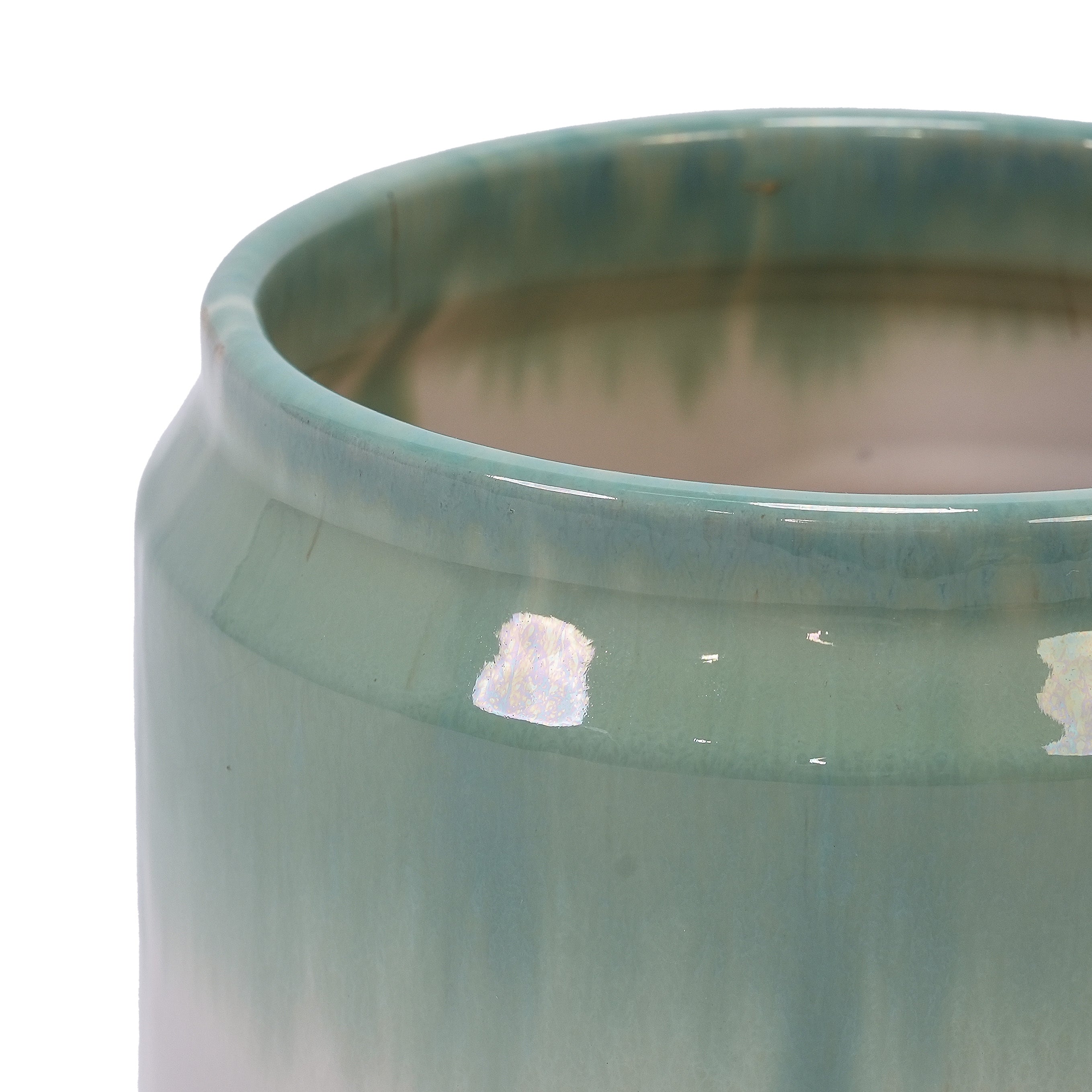 Set of 2 Gradient Ceramic Flowerpot, Modern Planter for Patio, Garden, Windowsill - White Green