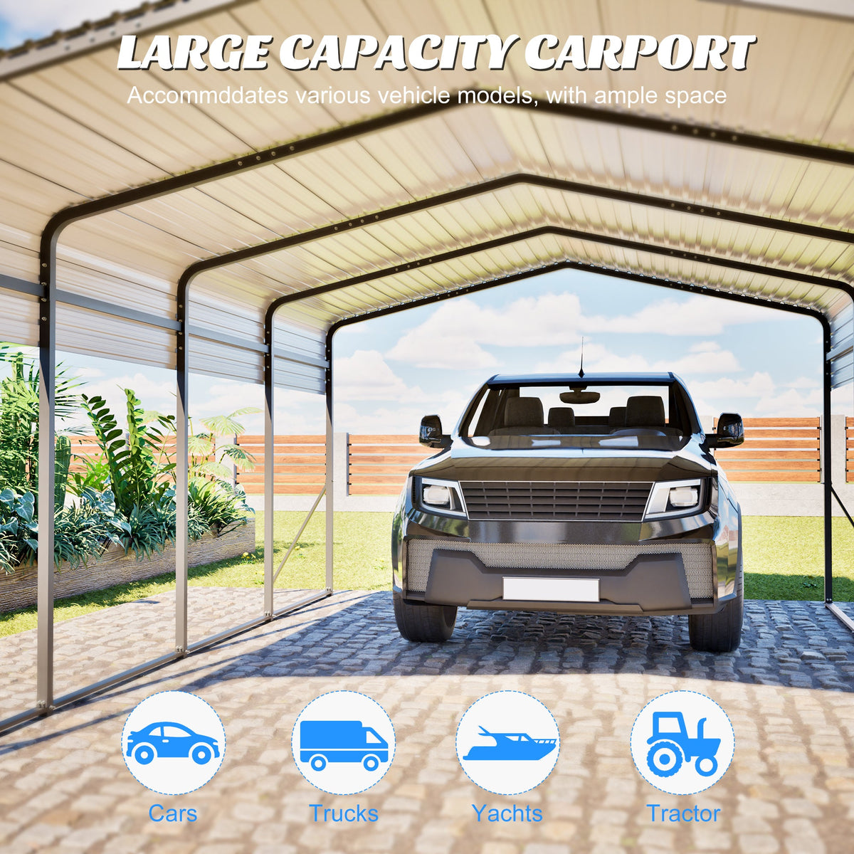 13x20 FT Metal Carport,Garage with Upgraded Triangle Reinforced Frame&4 Poles,Galvanized Steel Hardtop Roof,Heavy-Duty All-Weather Shelter for Car,Truck,Boat,Outdoor Storage