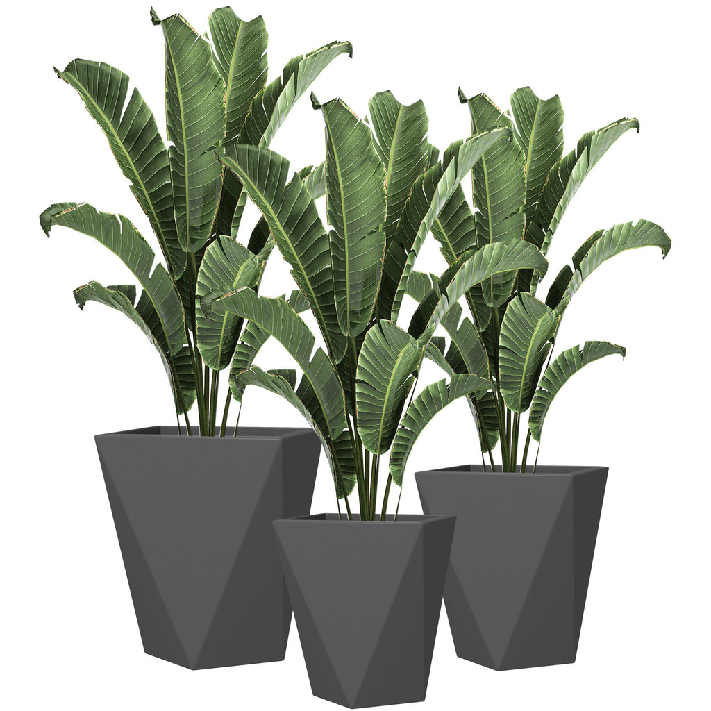 Outsunny Modern Tall Planters Set of 3 with Stackable Design, Drainage Holes, Gray MgO, Various Sizes