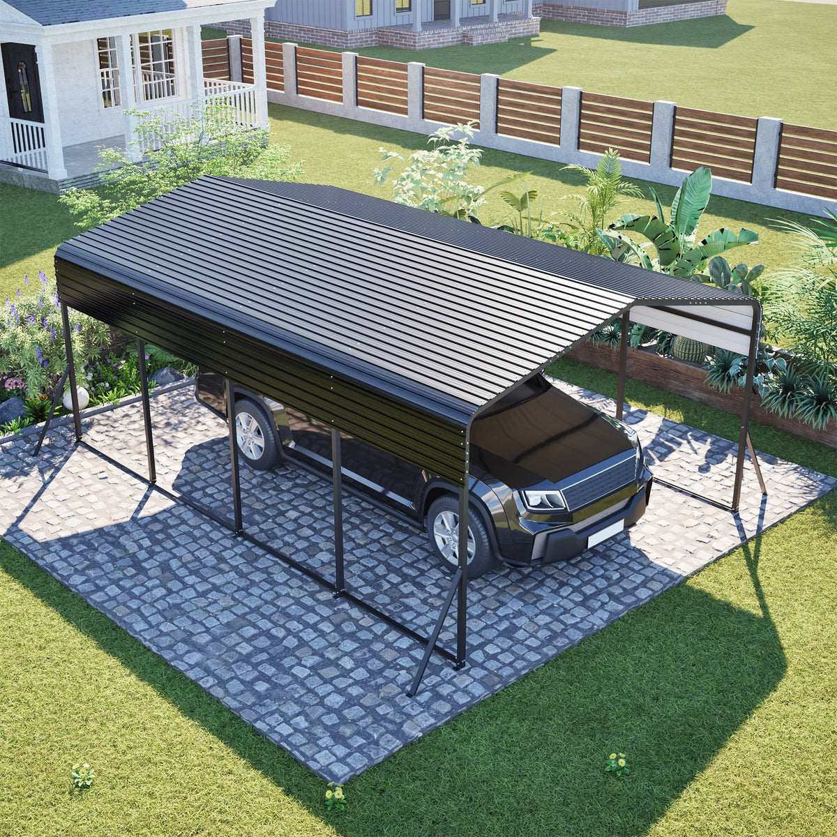 13x20 FT Metal Carport,Garage with Upgraded Triangle Reinforced Frame&4 Poles,Galvanized Steel Hardtop Roof,Heavy-Duty All-Weather Shelter for Car,Truck,Boat,Outdoor Storage