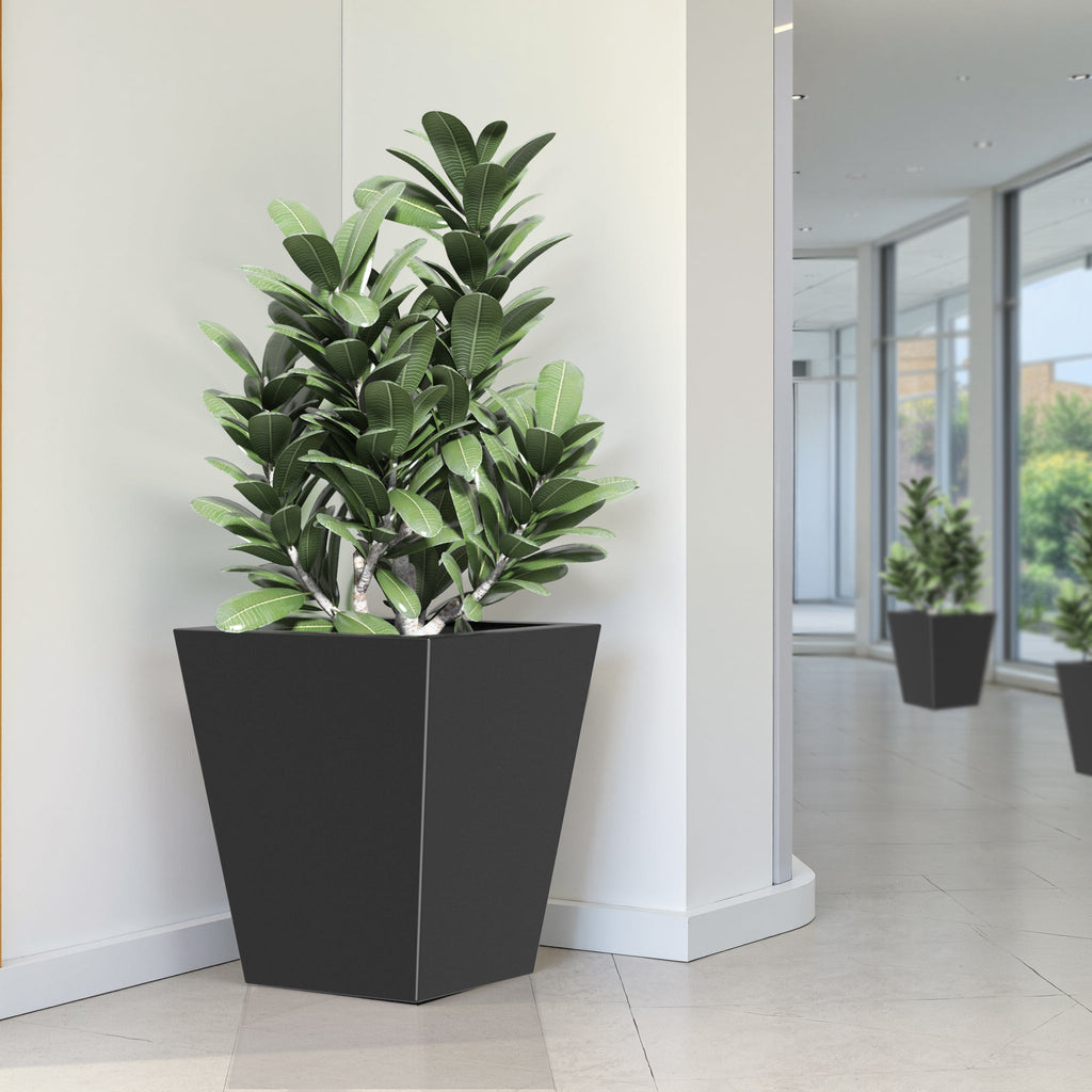 22' H Tall Metal Tapered Planter – Large Outdoor & Indoor Garden Plant Pot with Drainage Hole and Rubber Plug, Stylish Burnished Black Finish for Home and Patio