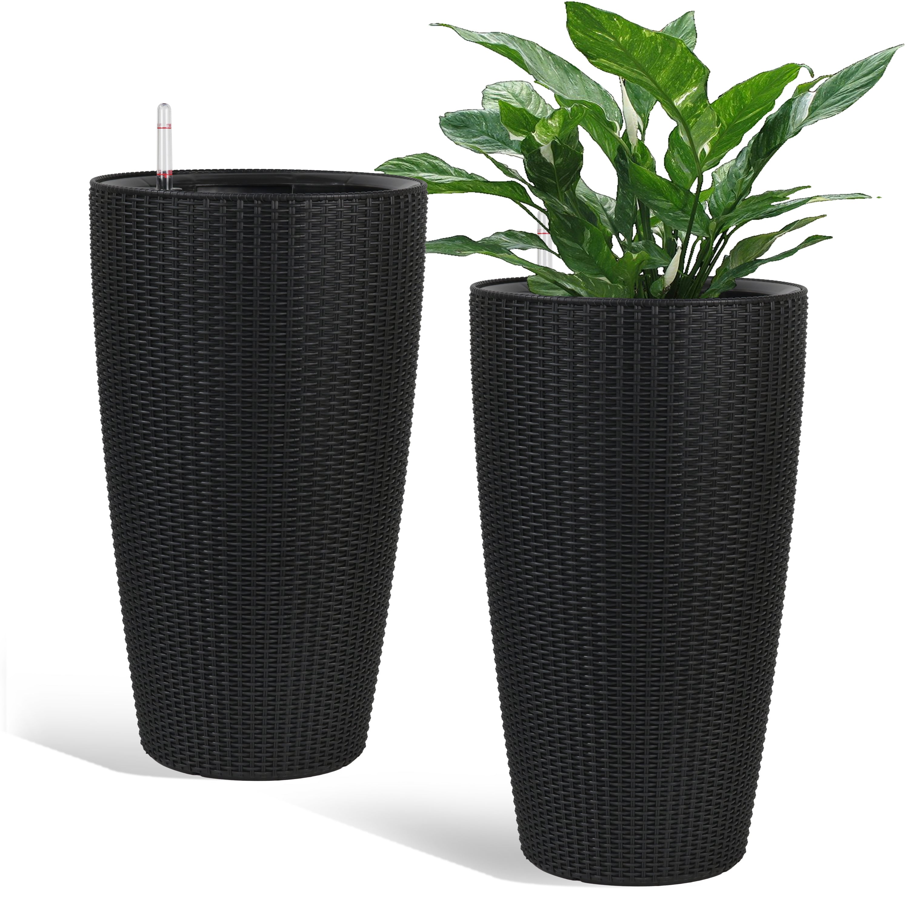 Indoor/Outdoor Modern The appearance is made of imitation rattan Design Planter,22.5 inch Black Plastic Large Plant Pot With Automatic Watering System for Home and Garden  (Black, 22.5 inch - 2 Pack)