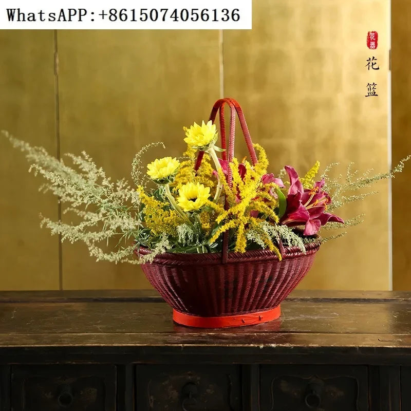 Hand-Woven Ancient Chinese Bamboo Flower Basket – Scholar Studio Ikebana Vessel