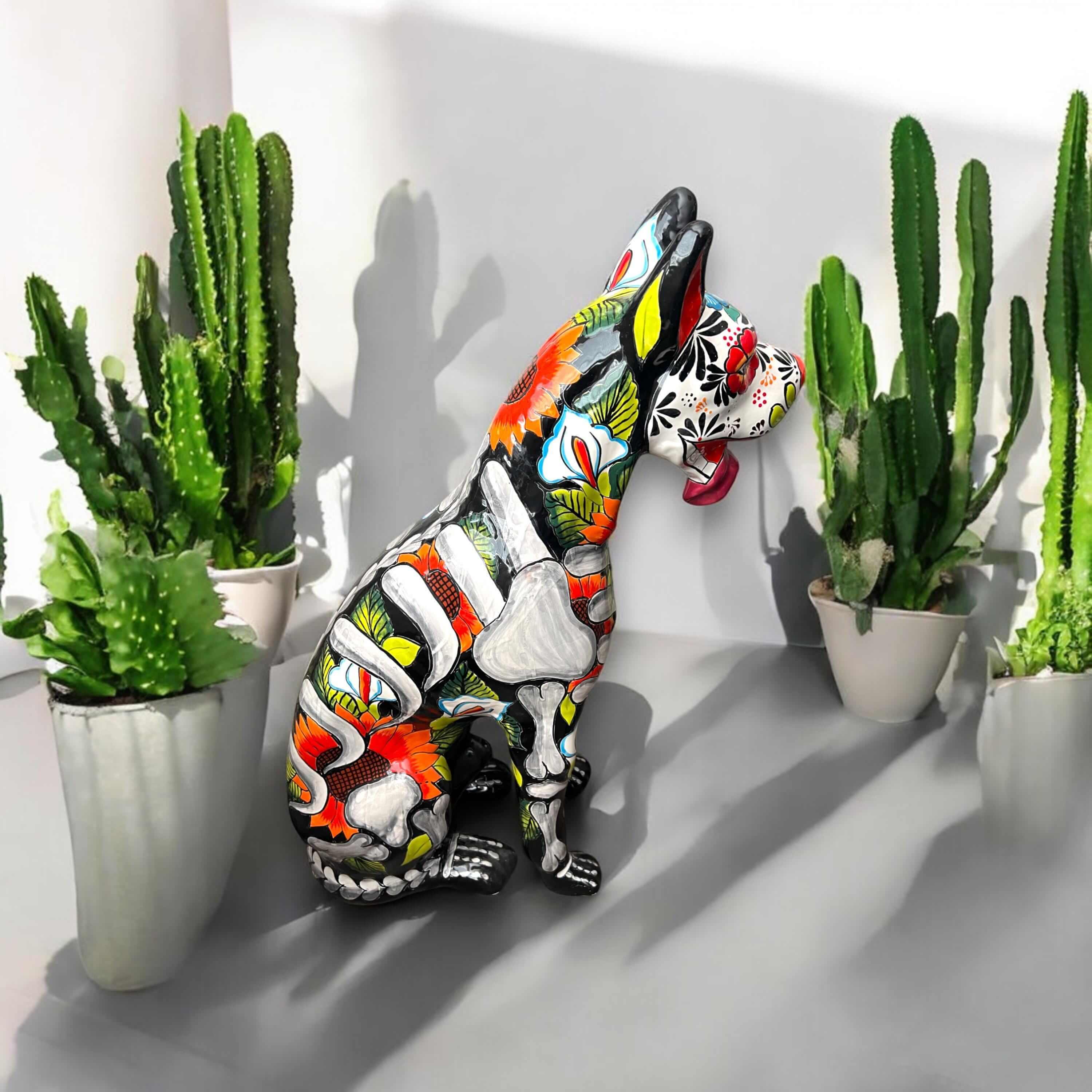Day of the Dead Talavera Dog Statue | Vibrant Mexican Ceramic Sculpture