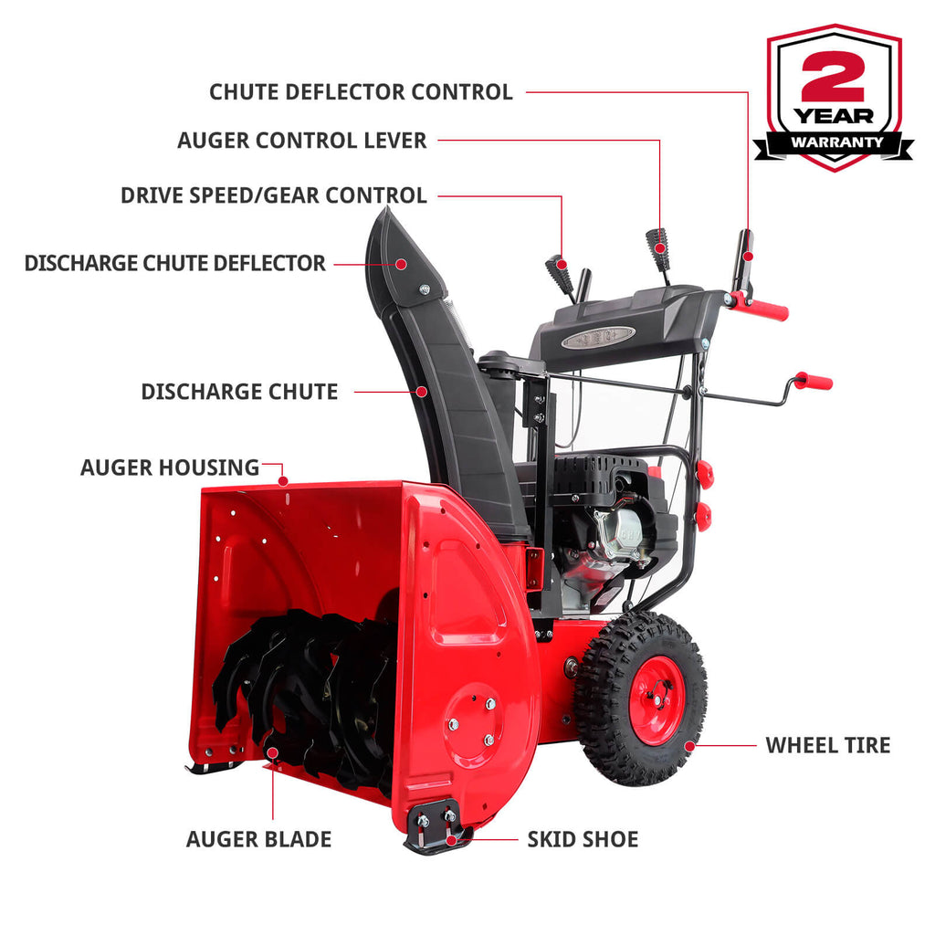 24'' 212cc Heavy-Duty Two Stage Self-Propelled Gas Snow Blower w/ Electric Start & Heated Handle DB7108B