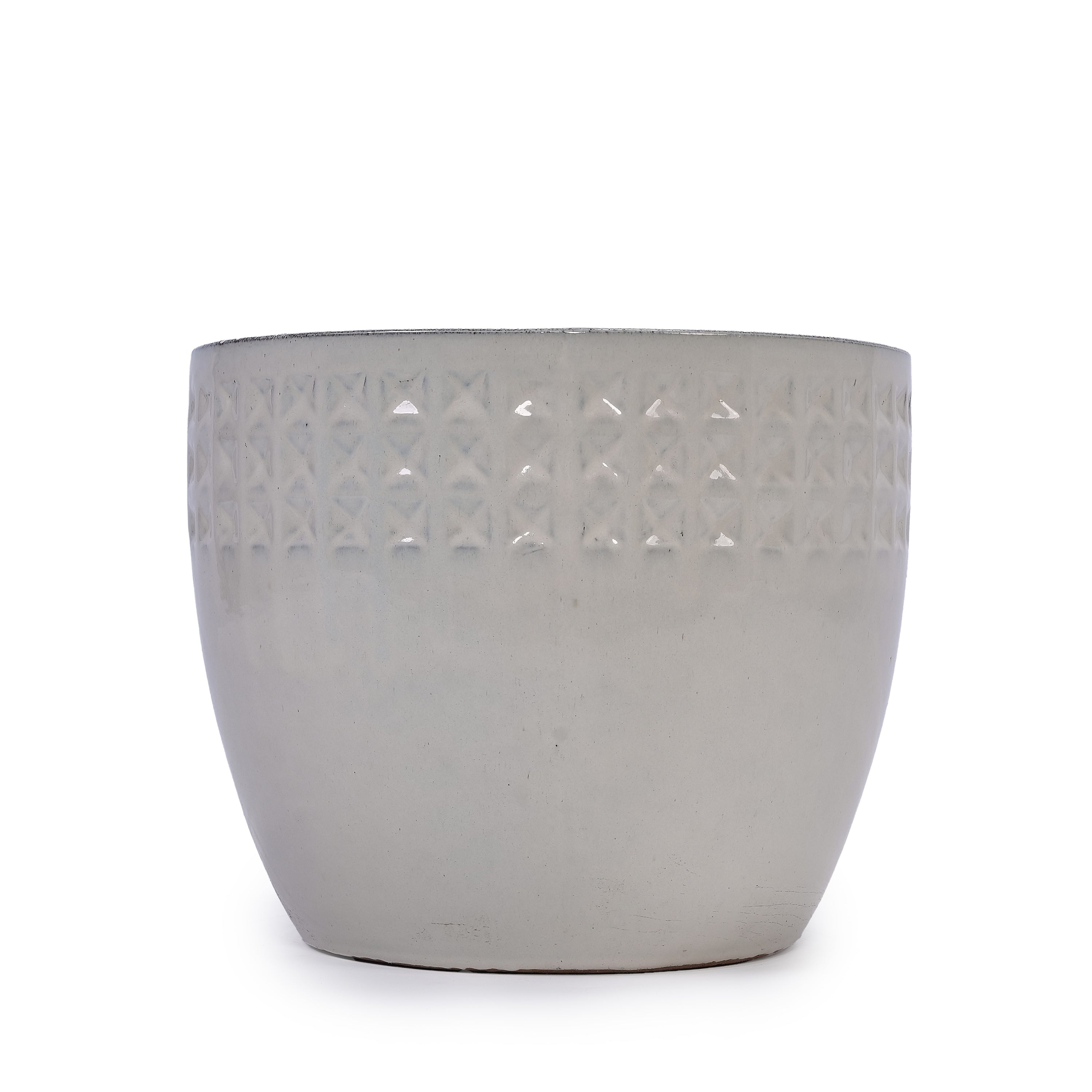 Set of 3 Ceramic Flowerpot, Modern Planter for Patio, Garden, Windowsill - Ancient White