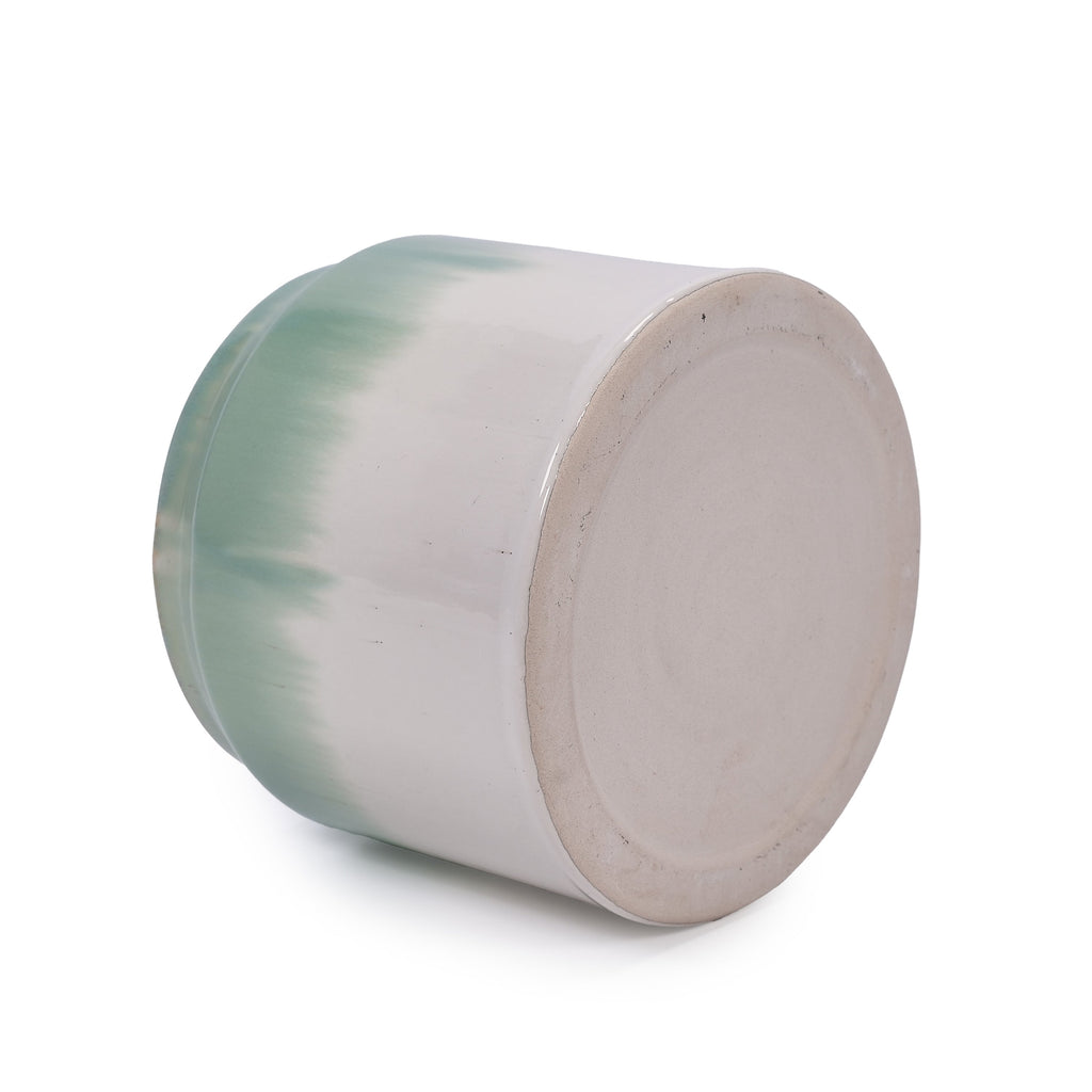 Set of 2 Gradient Ceramic Flowerpot, Modern Planter for Patio, Garden, Windowsill - White Green